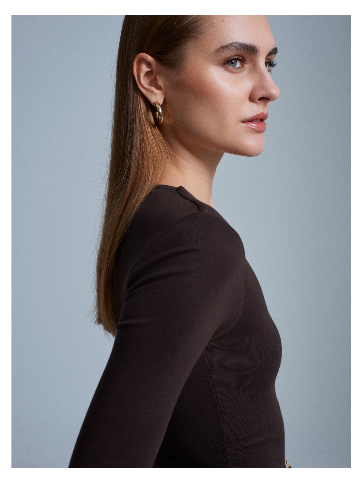 Dilvin 32284 Bisiklet Yaka Uzun Kollu Top-Koyu Kahve