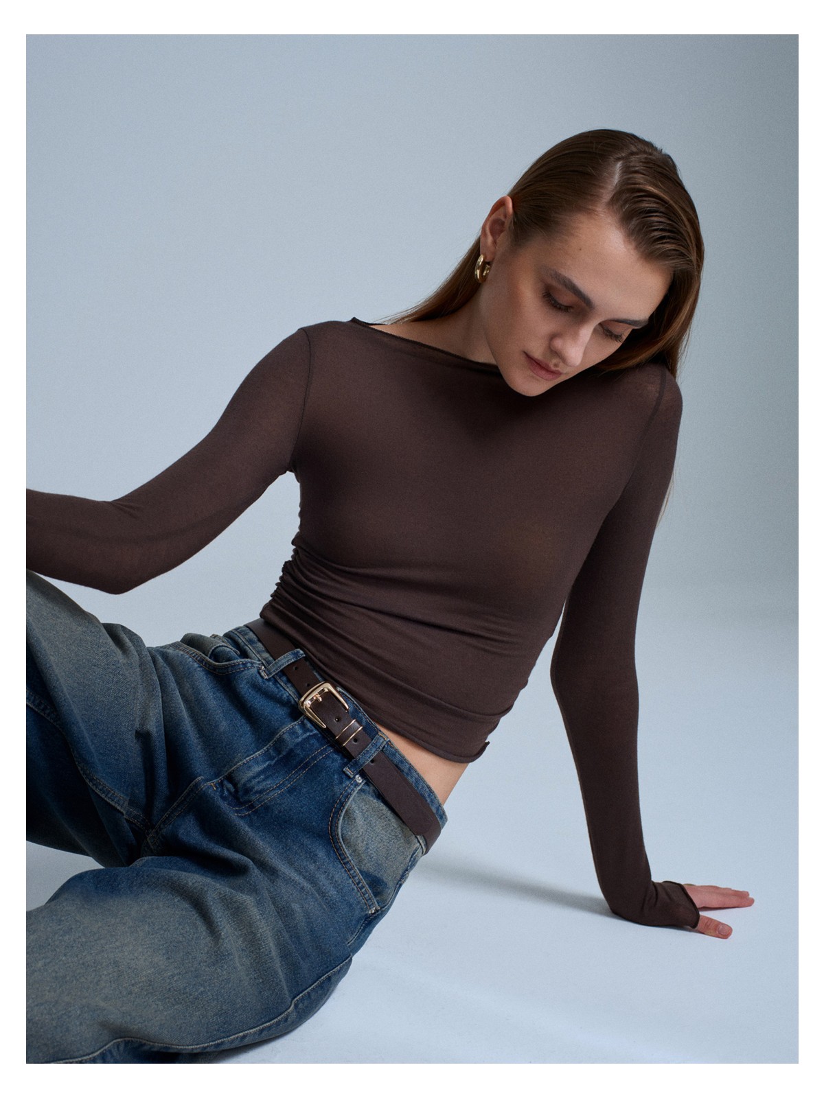 Dilvin 32371 Kaşmir Karışımlı Kayık Yaka Büzgülü Top-Siyah - Görsel 4