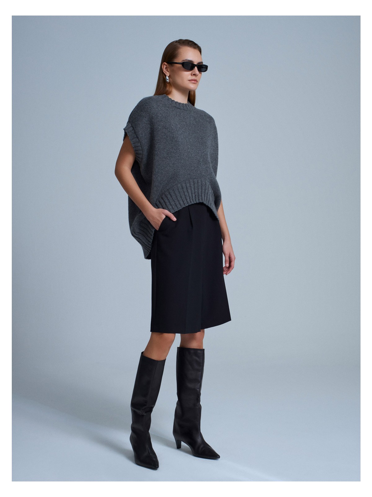 Dilvin 10839 Yün Karışımlı Oversize Süveter-Siyah - Görsel 4