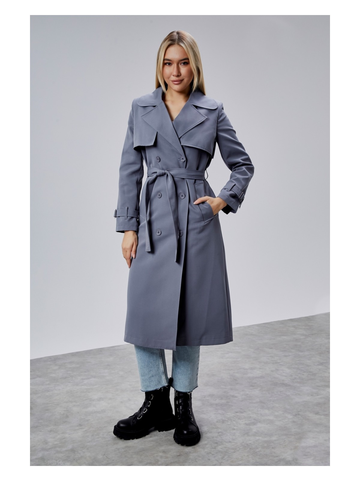 Bolivente Siyah Regular Kalıp Rüzgarlık Detaylı Trençkot 46636 - Görsel 4