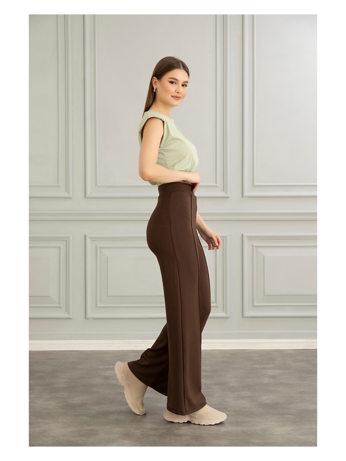 Olizza Kadın Siyah Kışlık Modal Bol Paça Çımalı Yüksek Bel Beli Lastikli Yumuşak Dokulu Likralı Pantolon - Görsel 3