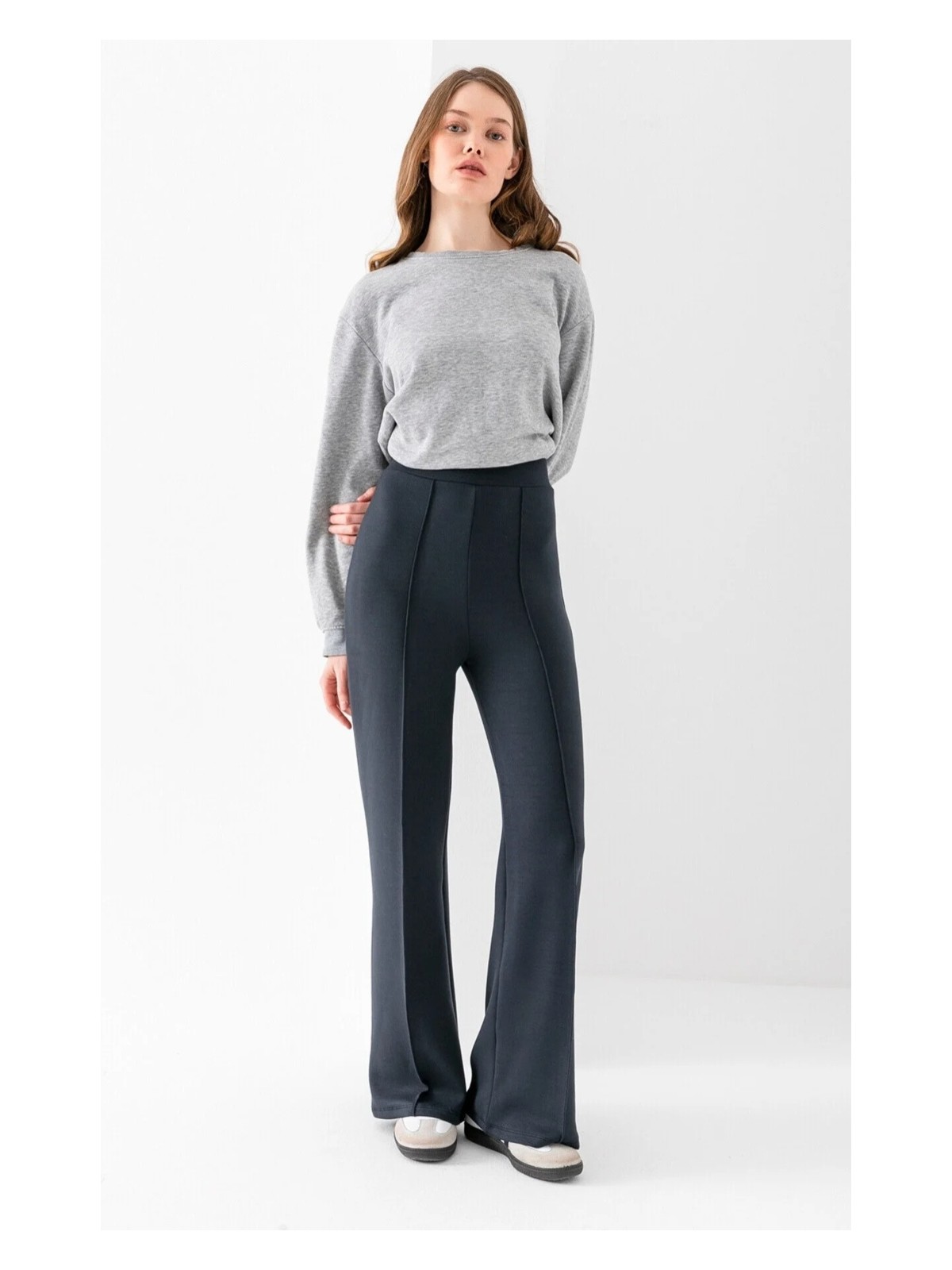 Olizza Kadın Siyah Kışlık Modal Bol Paça Çımalı Yüksek Bel Beli Lastikli Yumuşak Dokulu Likralı Pantolon - Görsel 5