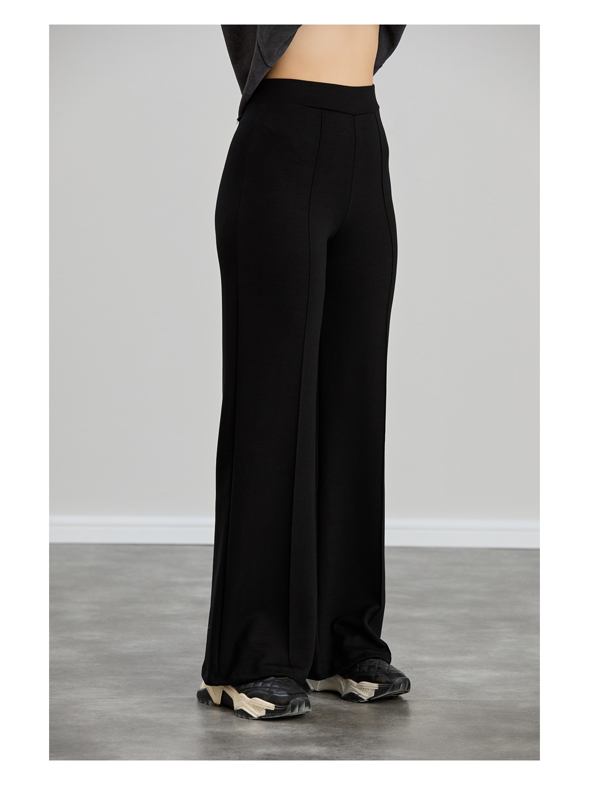 Olizza Kadın Siyah Kışlık Modal Bol Paça Çımalı Yüksek Bel Beli Lastikli Yumuşak Dokulu Likralı Pantolon - Görsel 8