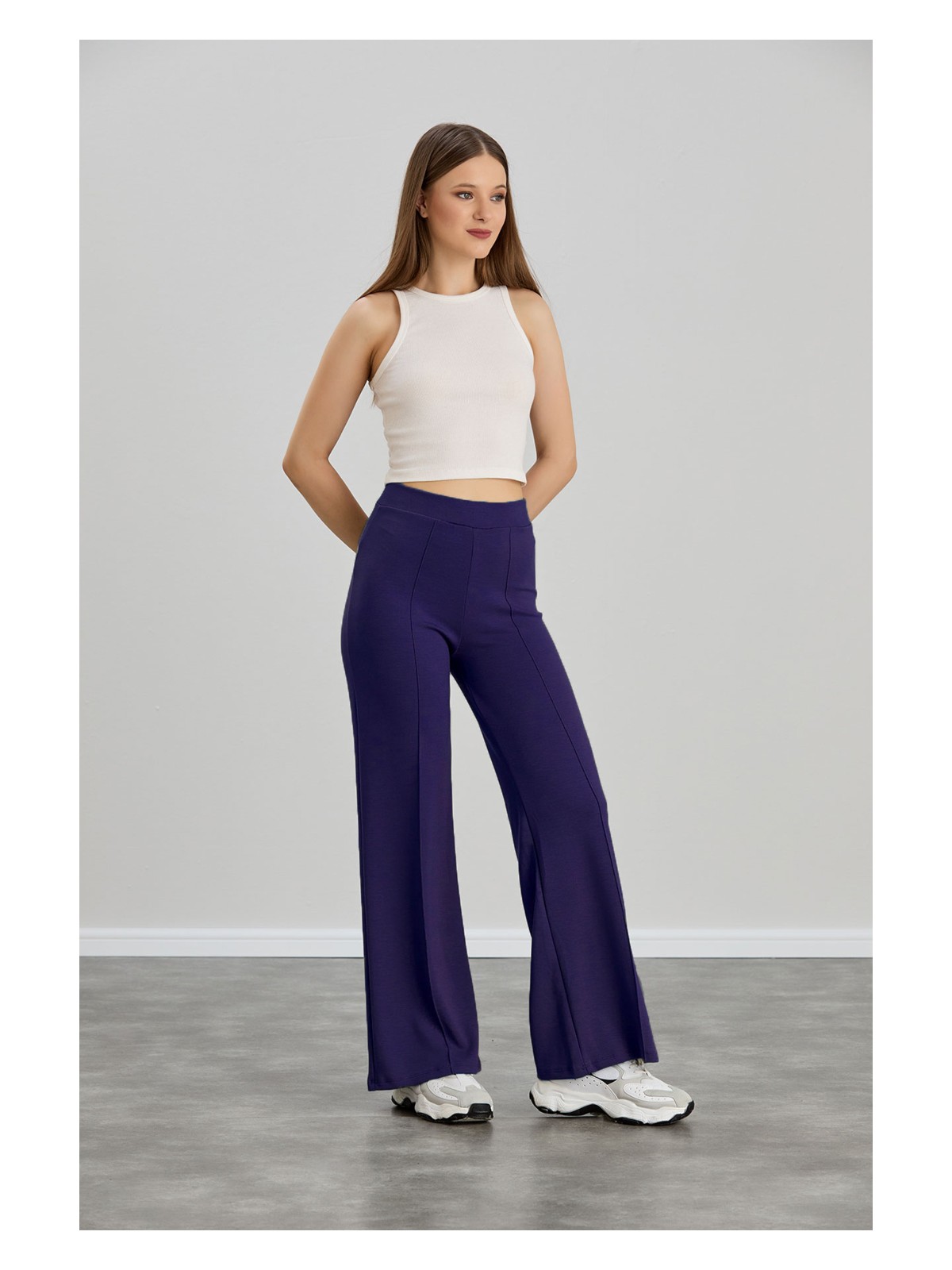 Olizza Kadın Siyah Kışlık Modal Bol Paça Çımalı Yüksek Bel Beli Lastikli Yumuşak Dokulu Likralı Pantolon - Görsel 4