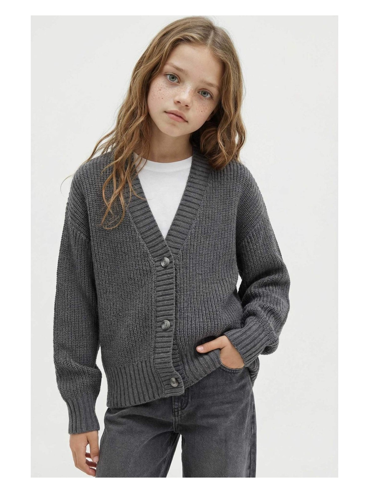 DeFacto V Yaka Düğmeli Triko Hırka Kız Çocuk A2298A825AU - Görsel 4