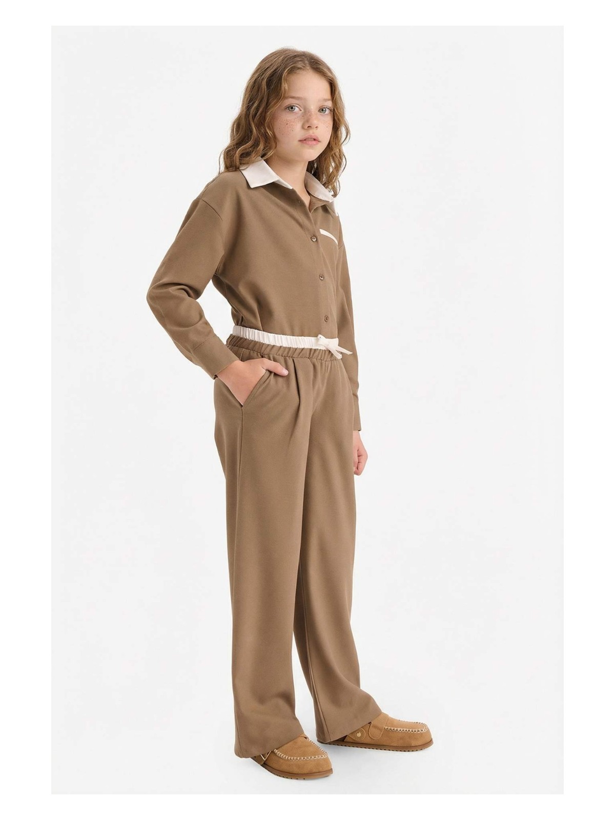 DeFacto Beli Lastikli Wide Leg Pantolon Kız Çocuk G4506A825WN - Görsel 3