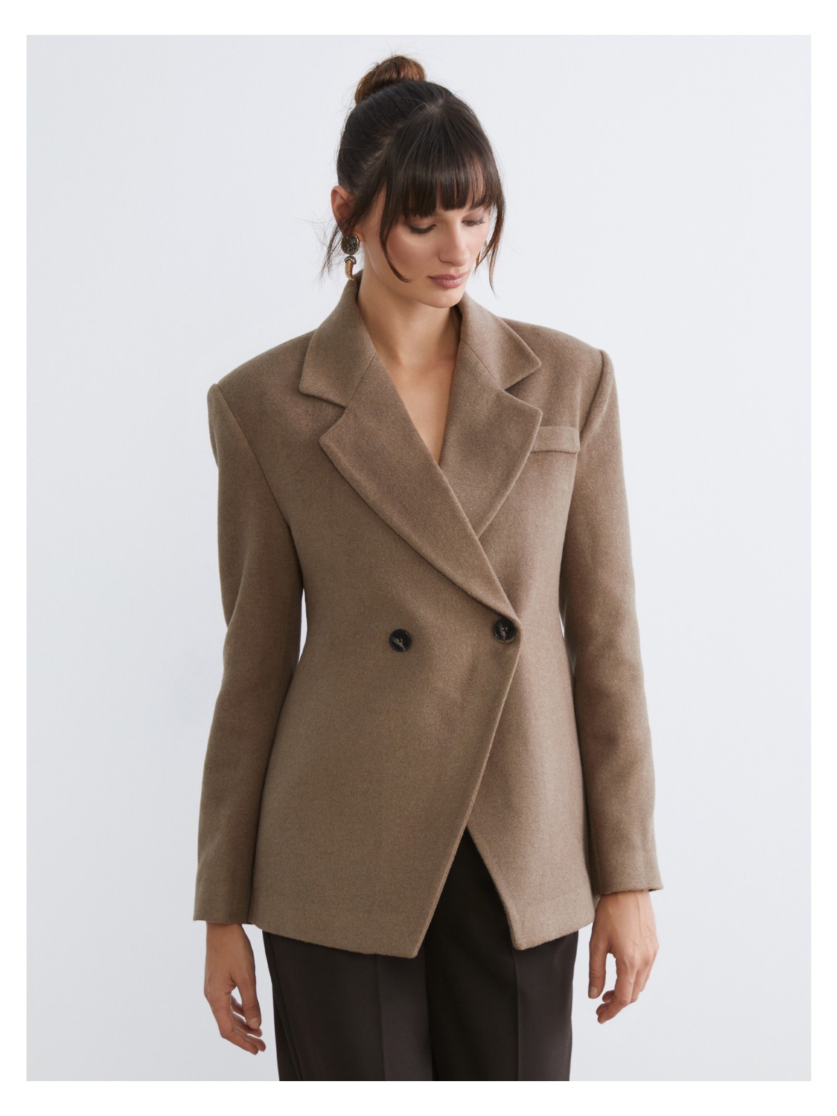 Soulife Kruvaze Yaka Kadın Kaşe Blazer Ceket