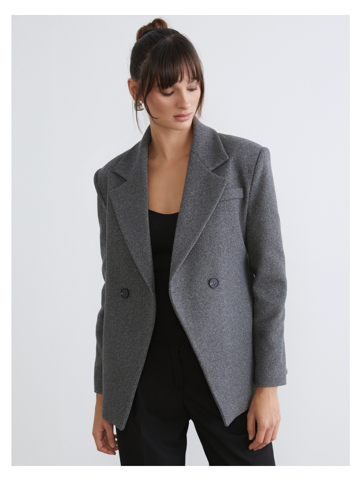 Soulife Kruvaze Yaka Kadın Kaşe Blazer Ceket - Görsel 5