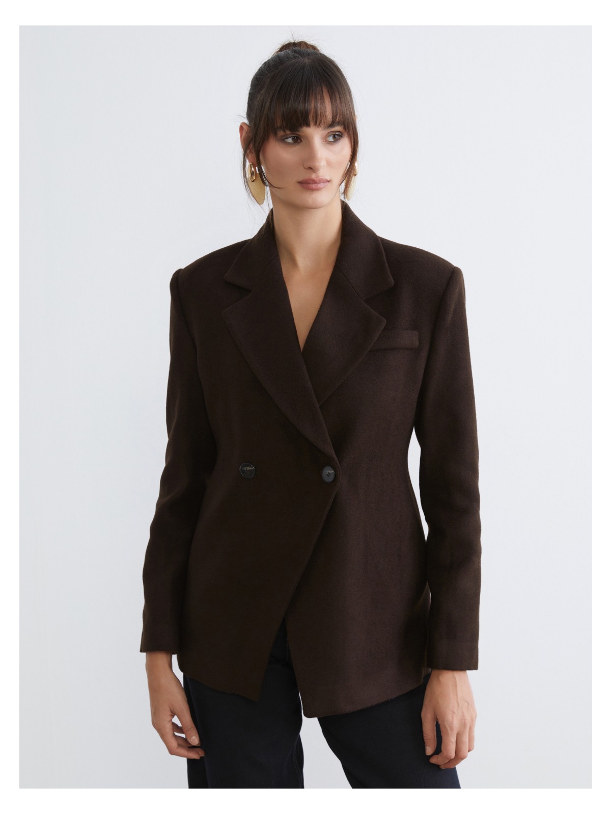 Soulife Kruvaze Yaka Kadın Kaşe Blazer Ceket - Görsel 4