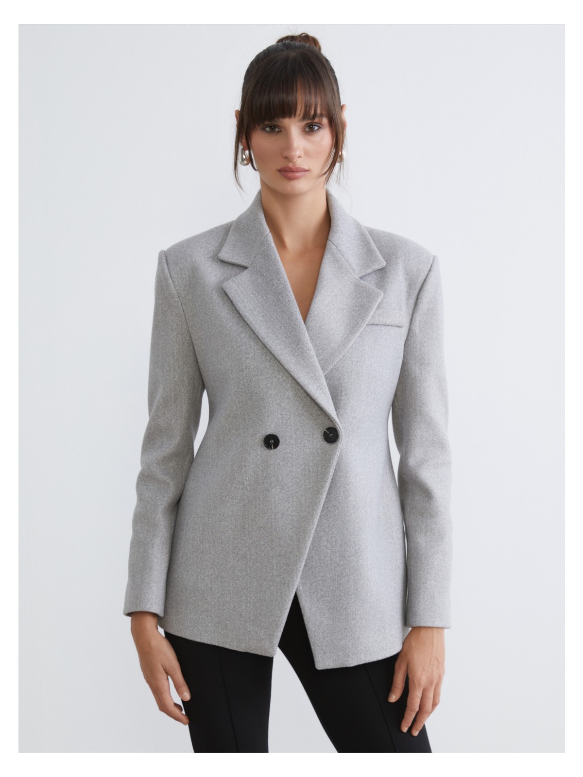 Soulife Kruvaze Yaka Kadın Kaşe Blazer Ceket - Görsel 3