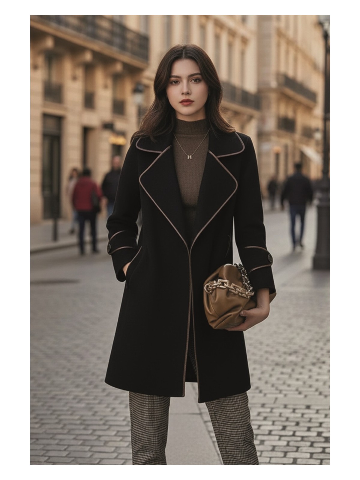 Barbora Kaşe Kadın Şık Yaka Kaban ve Kemer - Görsel 2