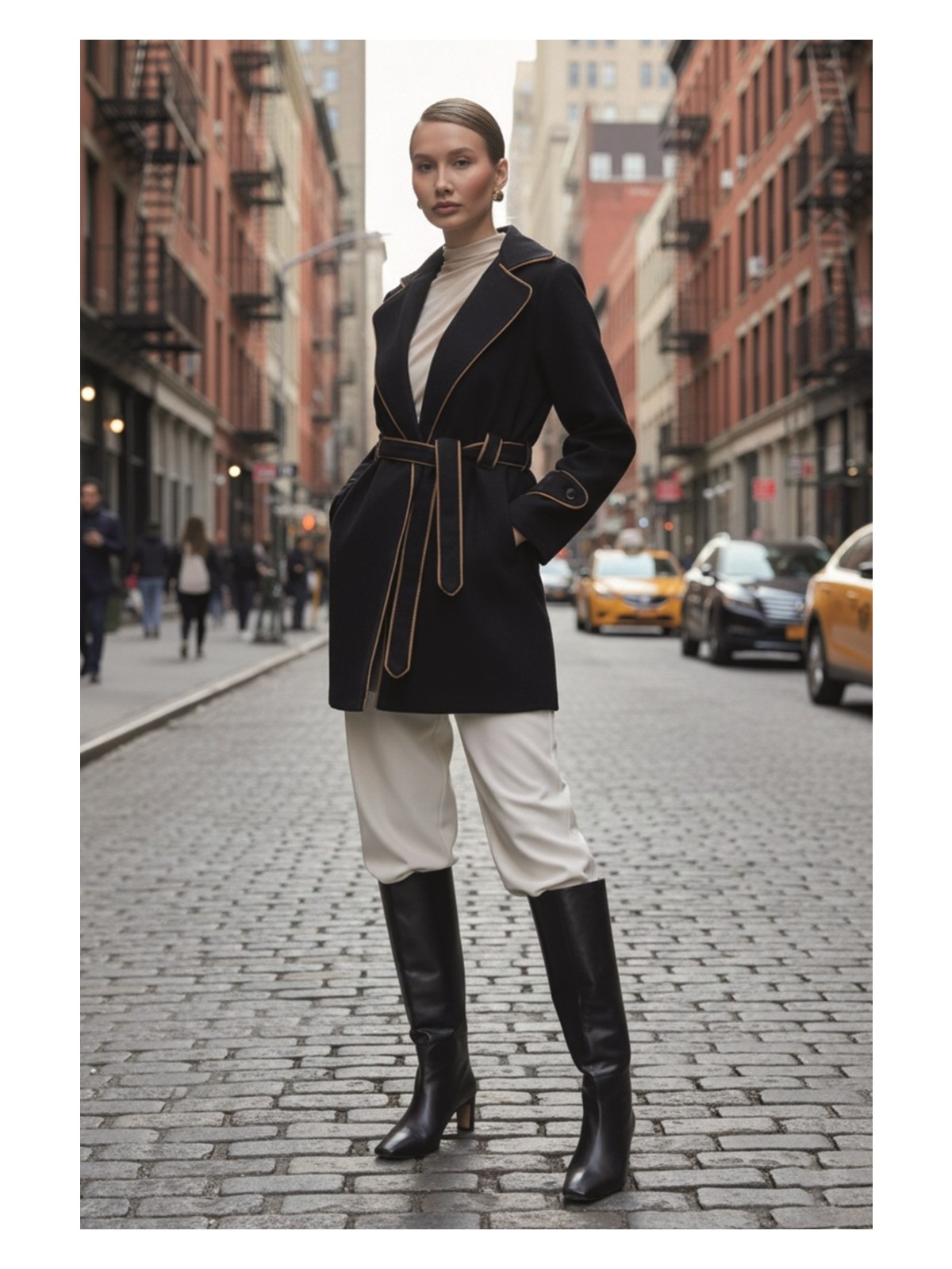 Barbora Kaşe Kadın Şık Yaka Kaban ve Kemer