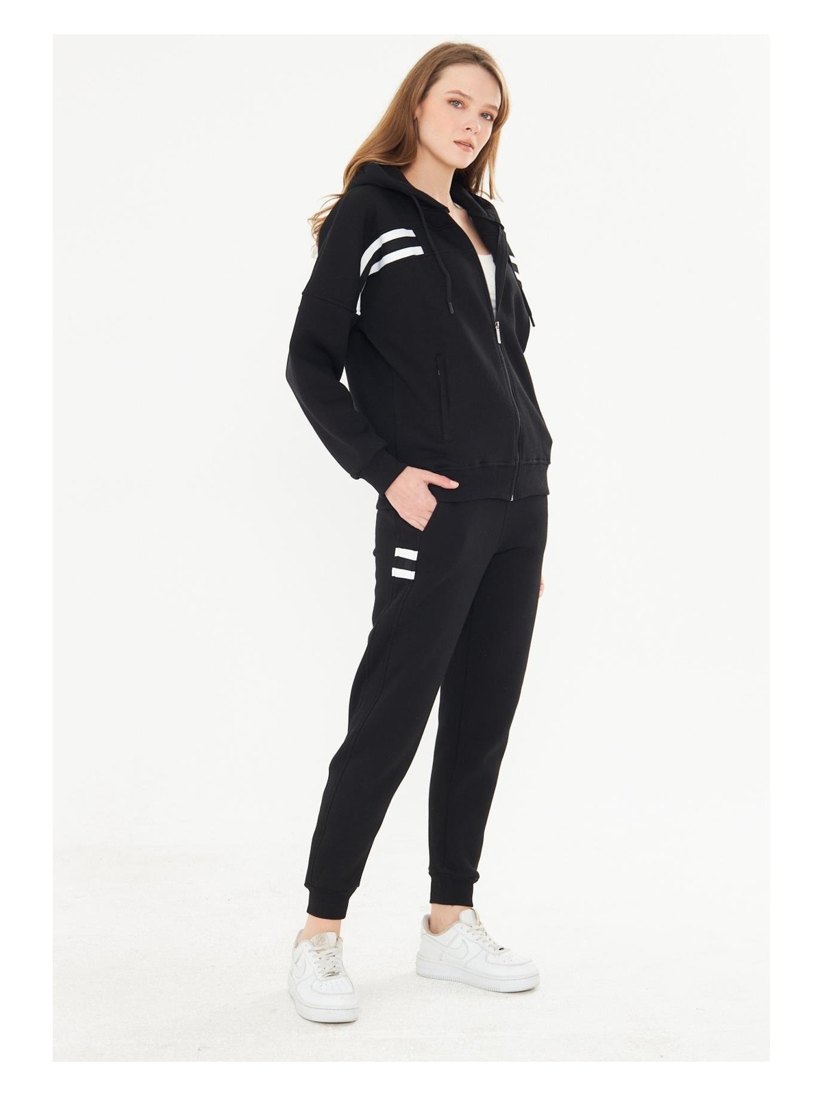 Trendhill Kadın Içi Polarlı Kapüşonlu Kışlık Eşofman Takımı Bej 8520-B - Görsel 4