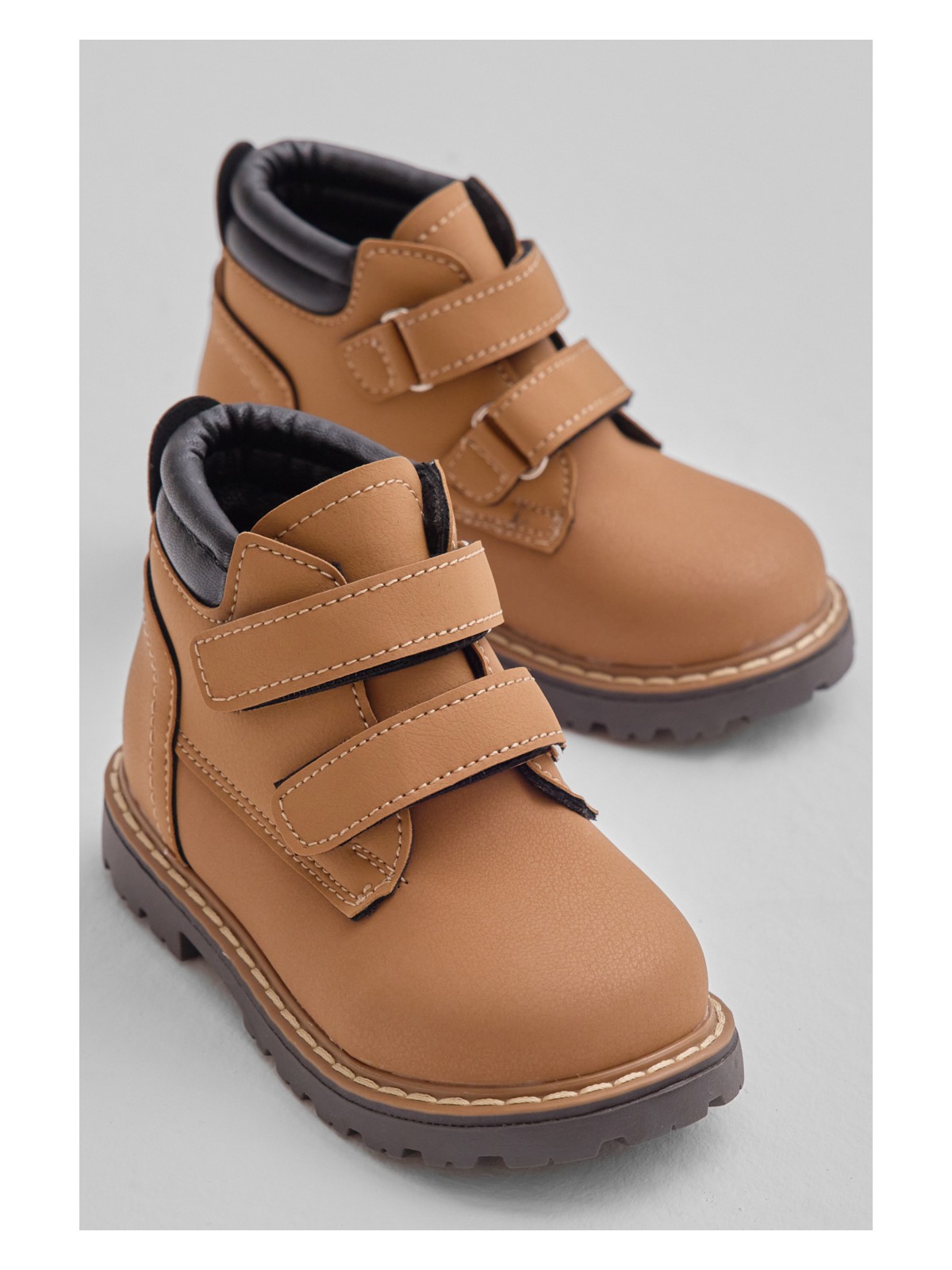 Tonny Black Çocuk Unisex Camel Kalın Termo Taban Sıcak Astarlı Çift Cırtlı Bot