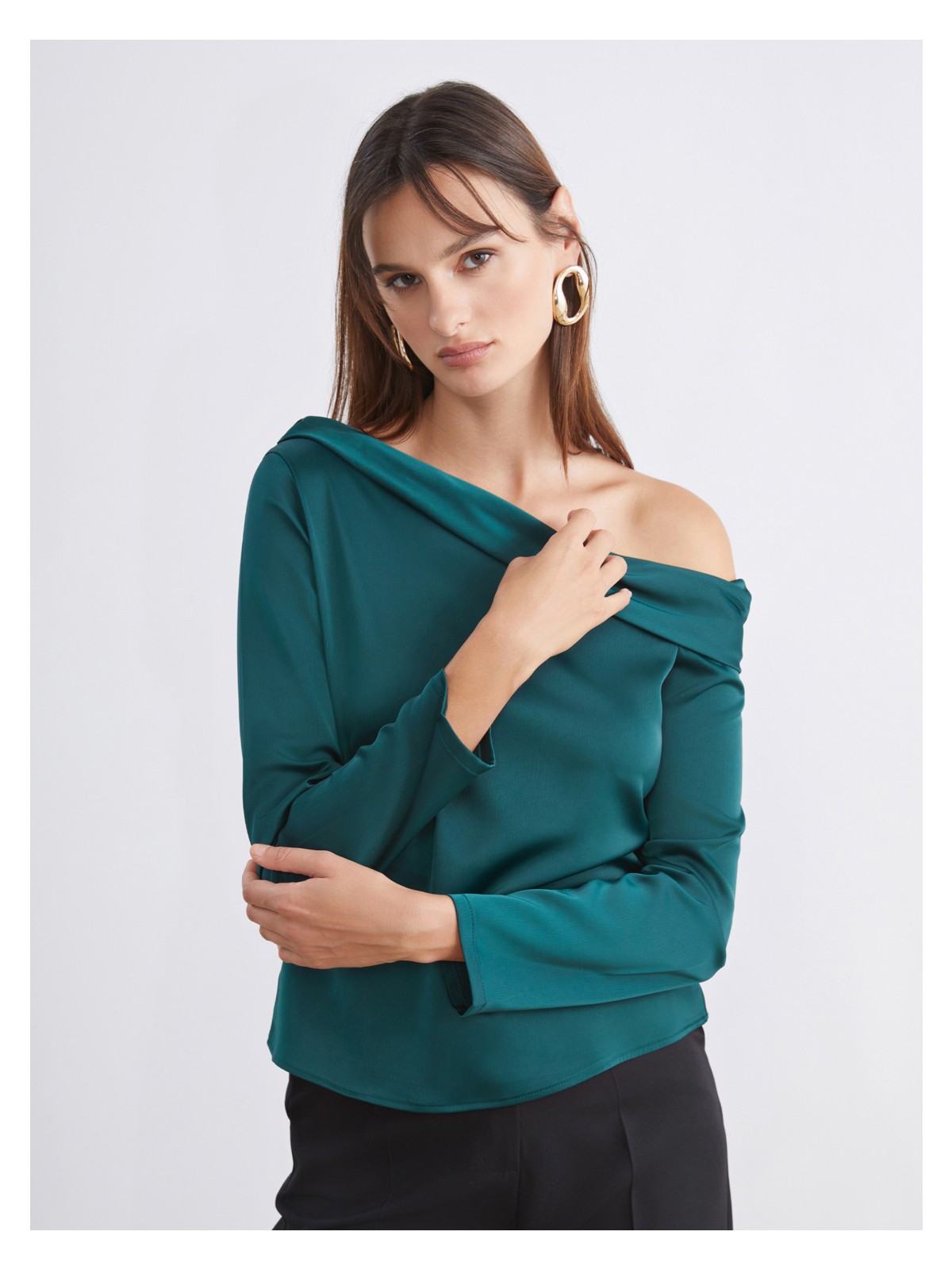 Soulife Kayık Yaka Saten Bluz