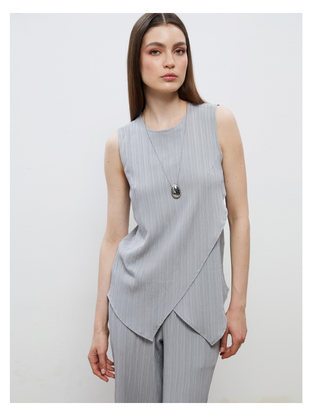 Soulife Bisiklet Yaka Dokulu Keten Karışımlı Bluz - Görsel 5