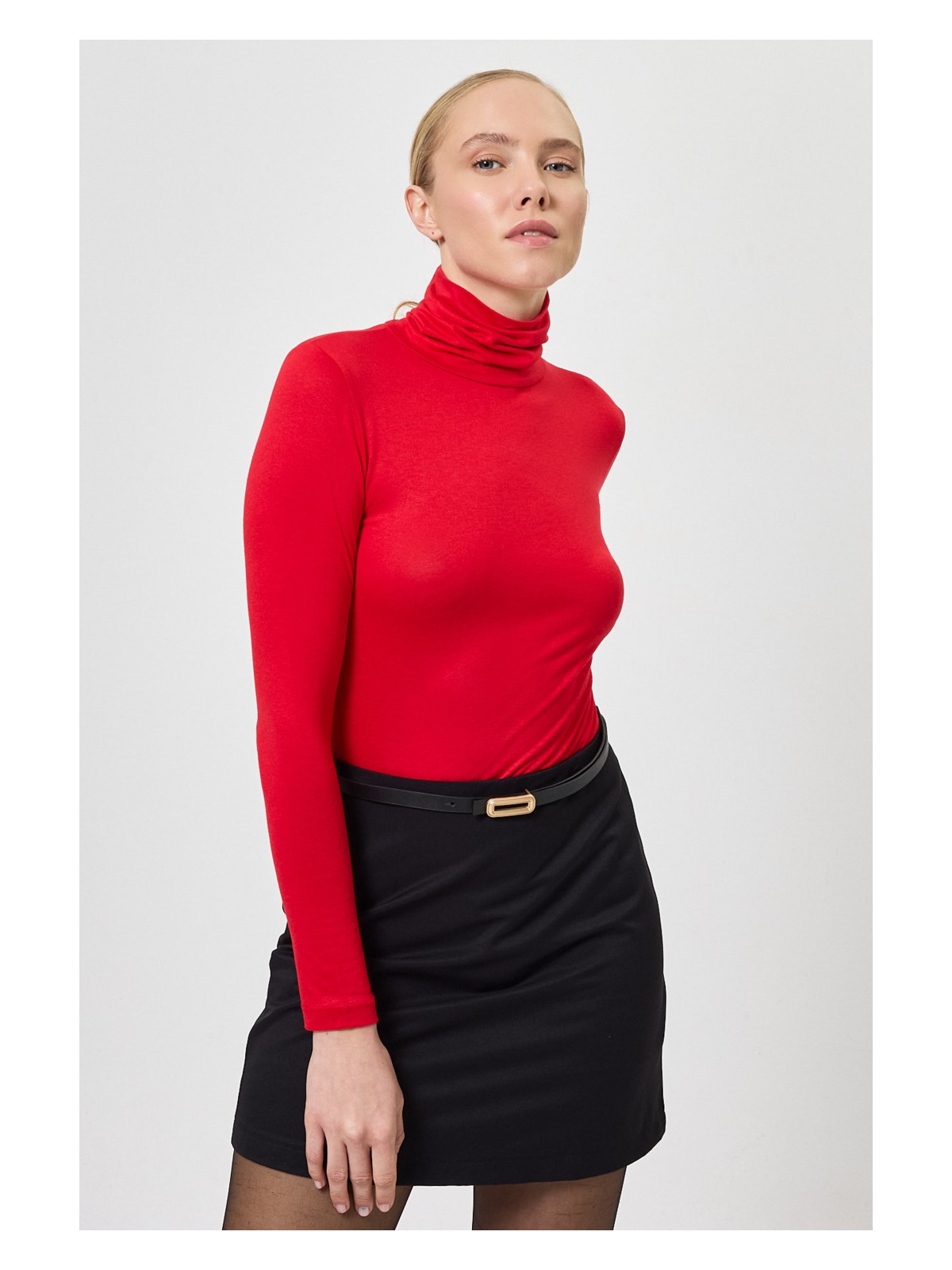 Rays Kırmızı Balıkçı Yaka Uzun Kollu Dar Kesim Bluz 2504