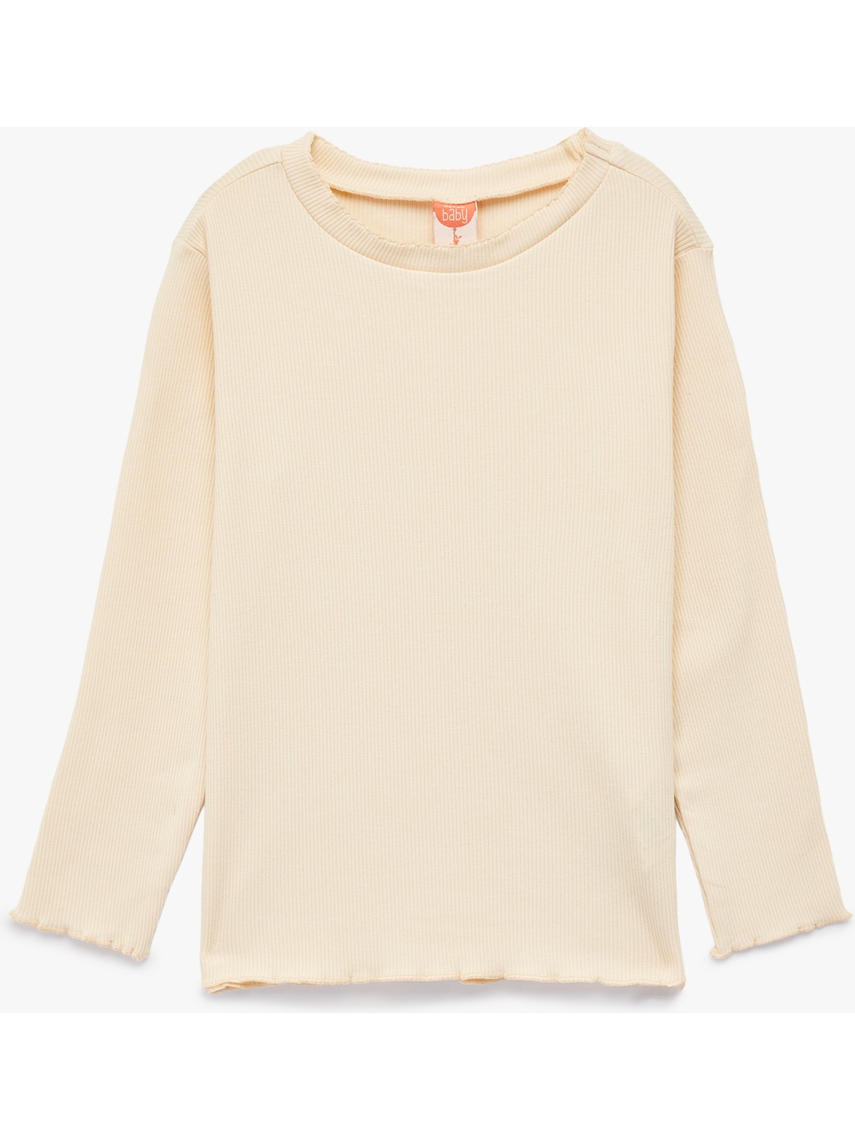 Koton Bisiklet Yaka Fırfır Detaylı Pamuklu Basic Uzun Kollu Tişört - Görsel 4