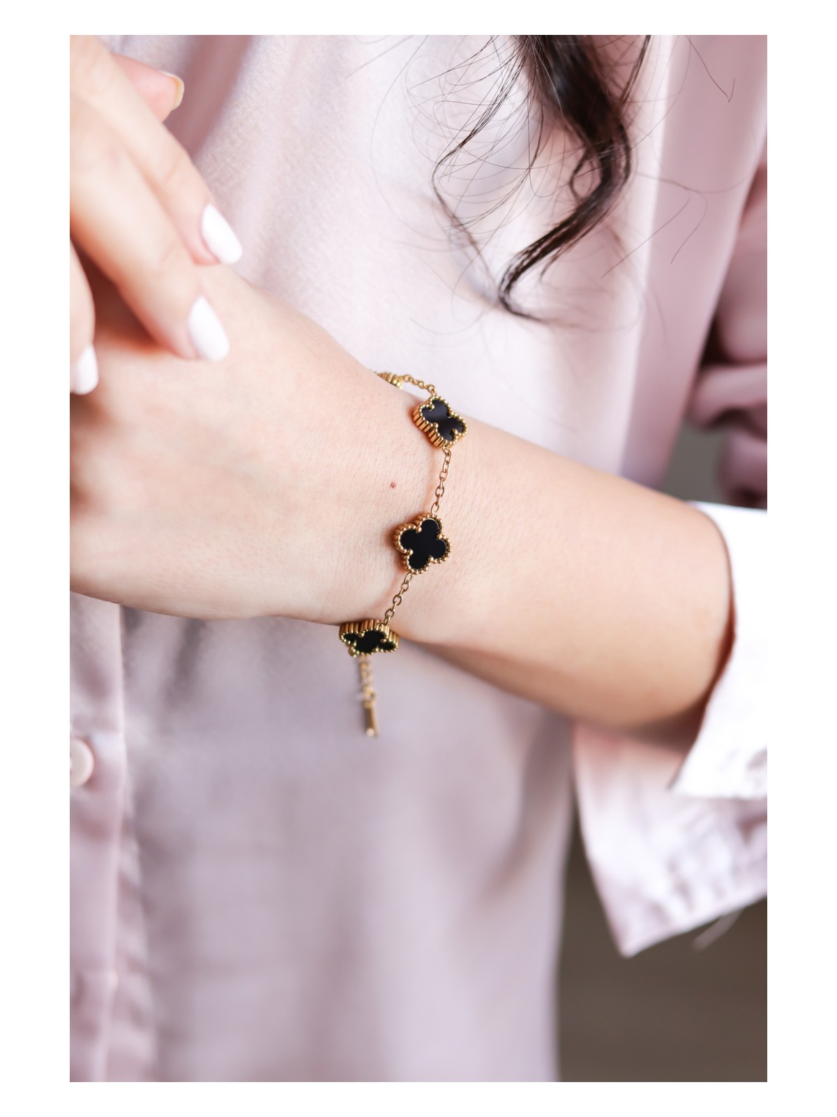 Atalya Accessory Paslanmaz Çelik Mini Yonca Modeli Unisex Çelik Bileklik -17+5 cm Uzunluk Sevgiliye Hediye