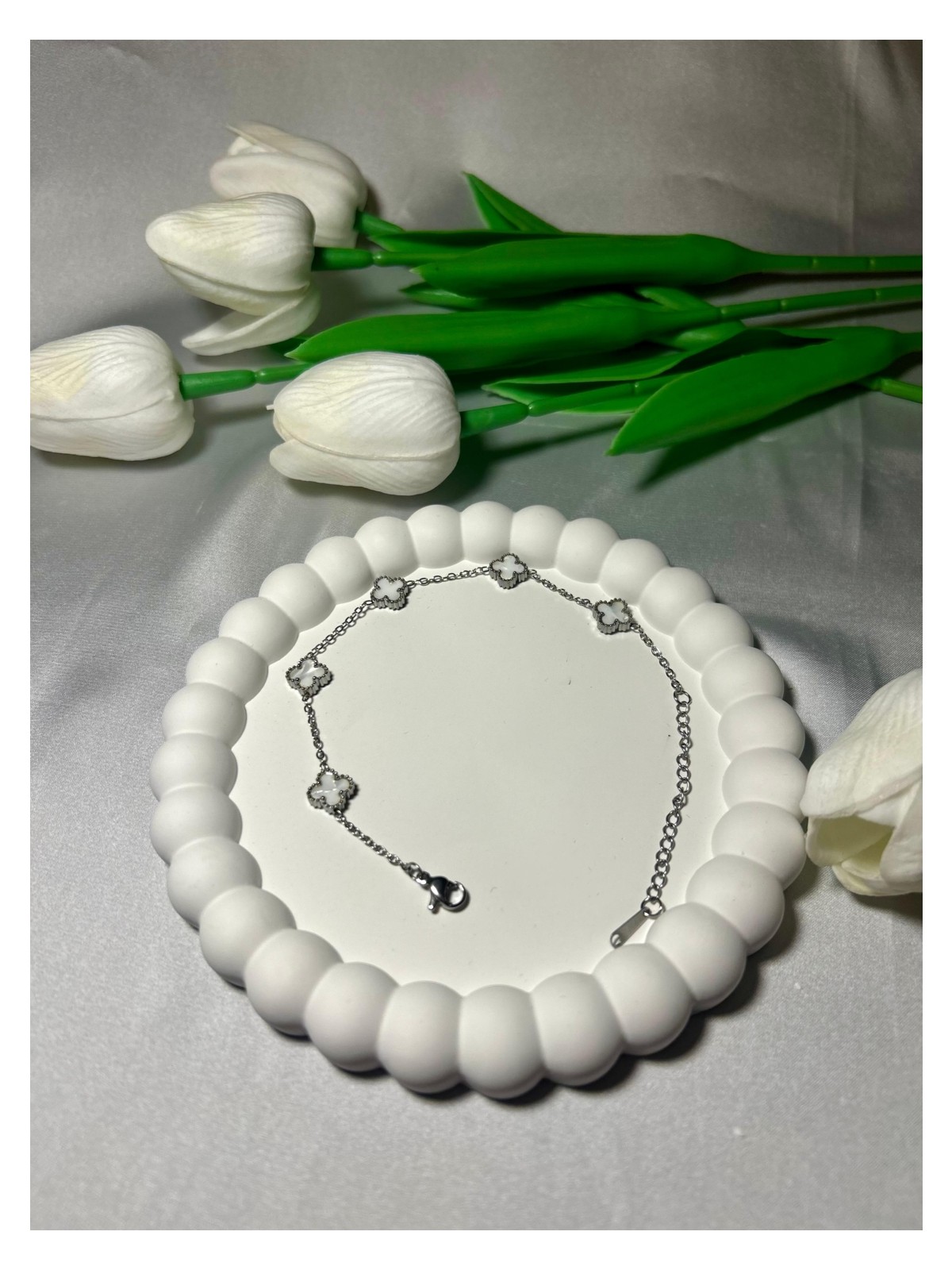 Atalya Accessory Paslanmaz Çelik Mini Yonca Modeli Unisex Çelik Bileklik -17+5 cm Uzunluk Sevgiliye Hediye - Görsel 4