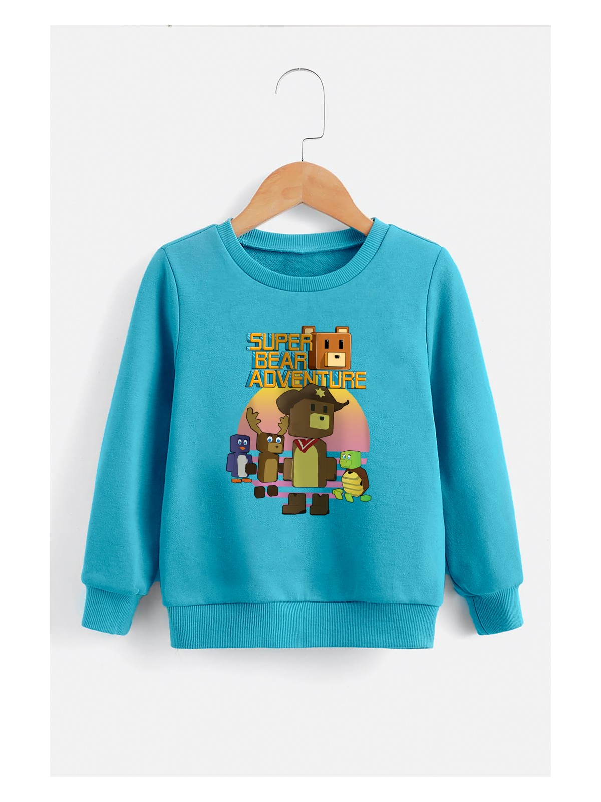 Zeycem Süper Ayı Oyun Karekteri Desen Baskılı Kız ve ErkekÇocuk Unısex Siyah ve Beyaz Tshirt - Görsel 6