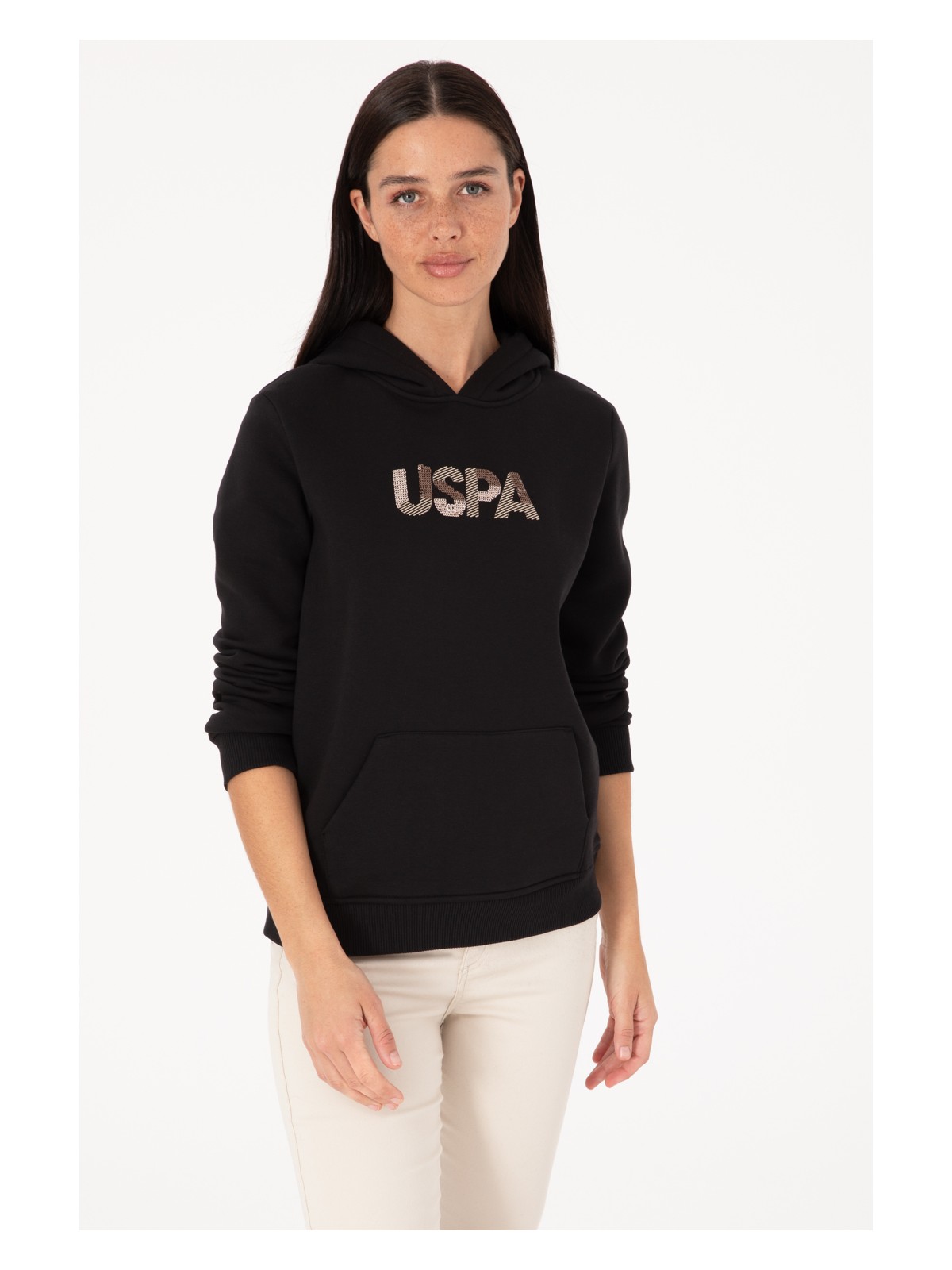 U.S. Polo Assn. Kadın Siyah Kapüşonlu Basic Sweatshirt 50307711-VR046