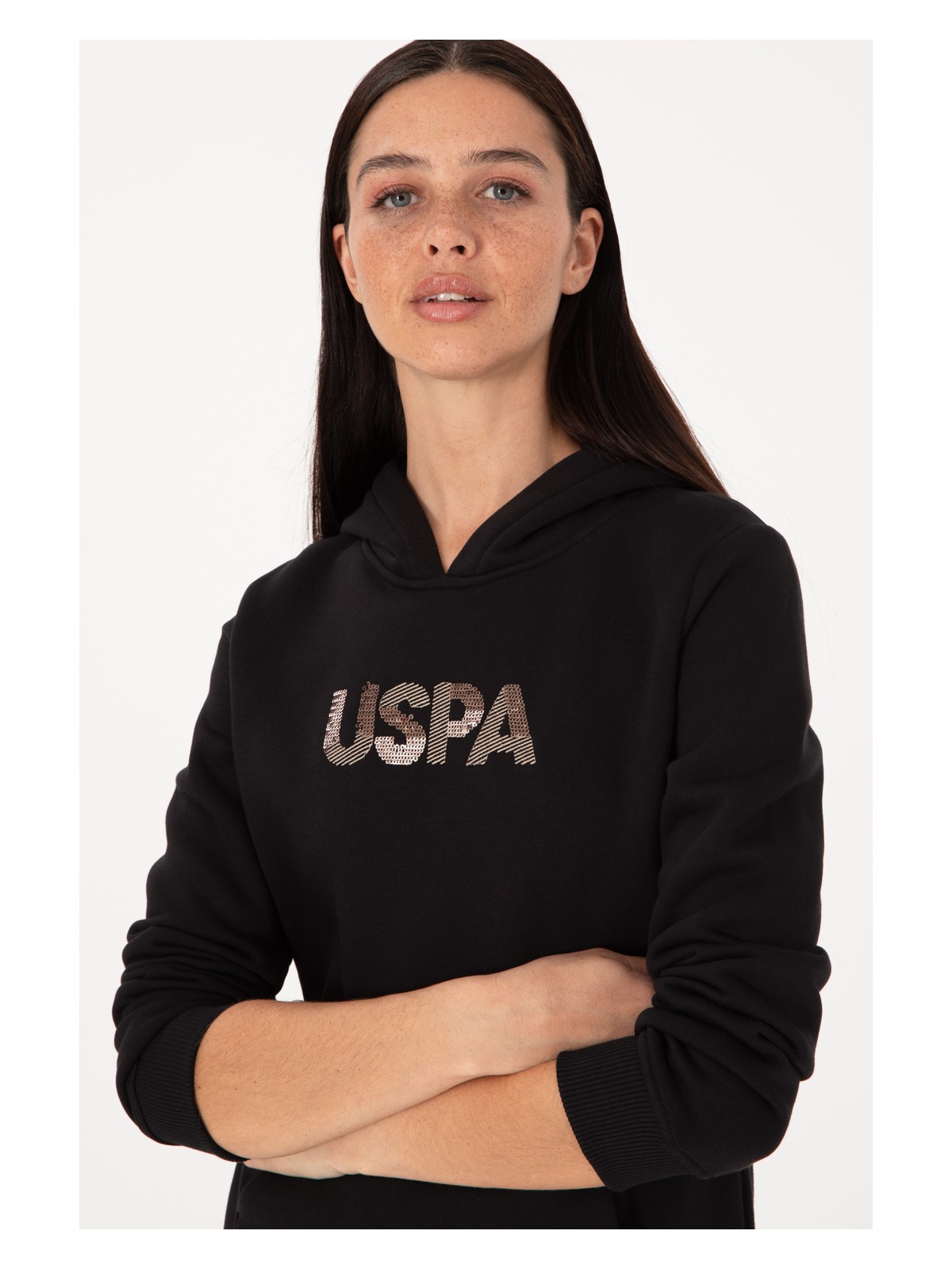U.S. Polo Assn. Kadın Siyah Kapüşonlu Basic Sweatshirt 50307711-VR046 - Görsel 2