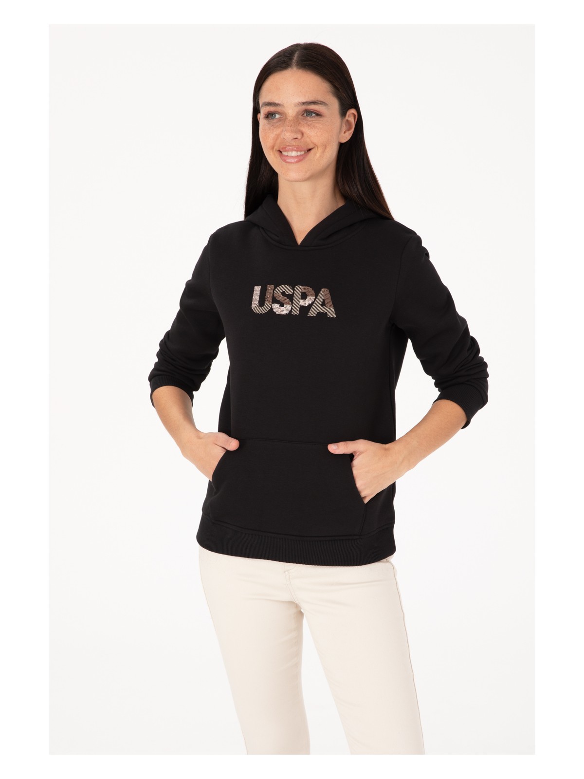 U.S. Polo Assn. Kadın Siyah Kapüşonlu Basic Sweatshirt 50307711-VR046 - Görsel 3