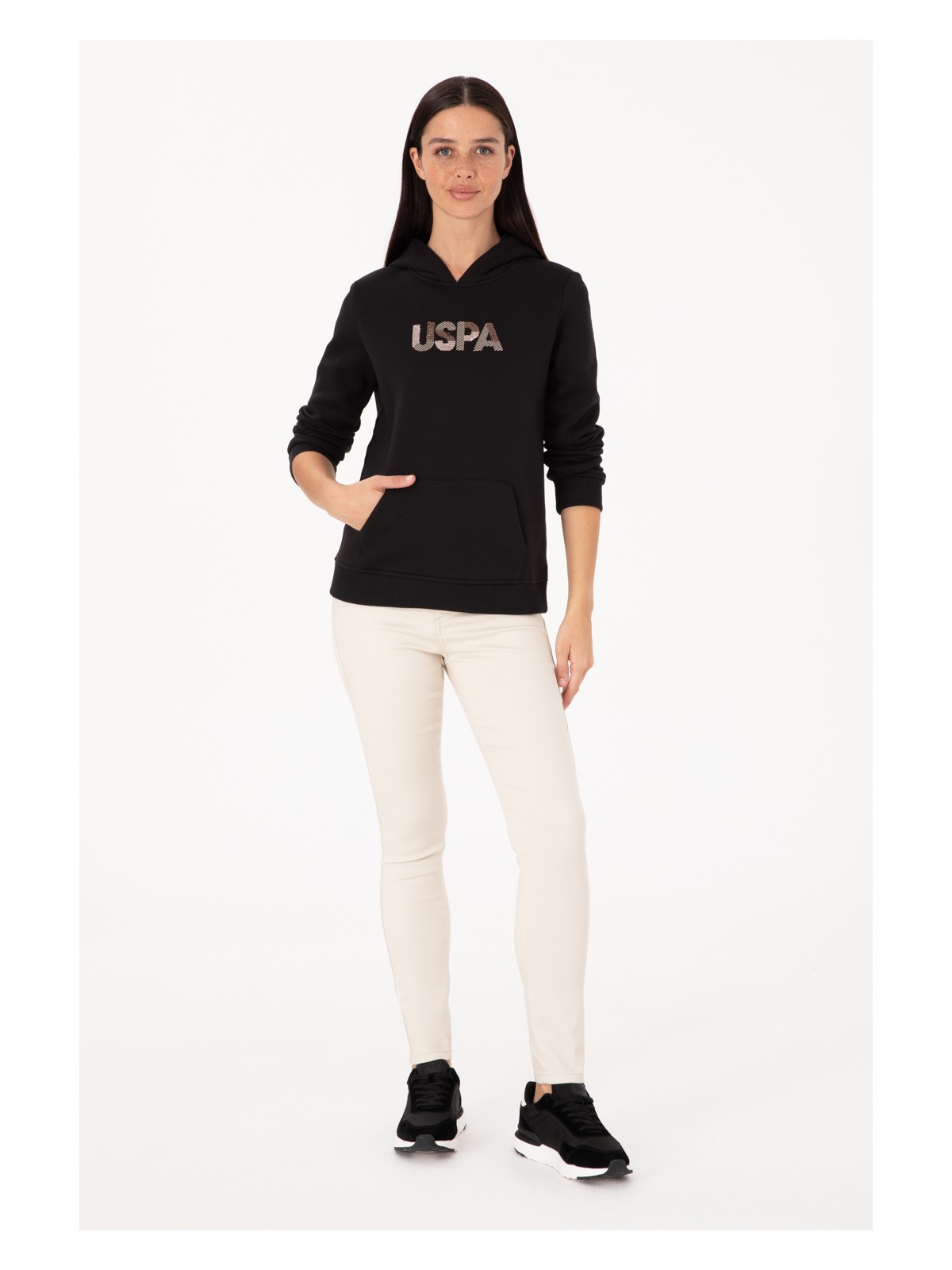 U.S. Polo Assn. Kadın Siyah Kapüşonlu Basic Sweatshirt 50307711-VR046 - Görsel 4