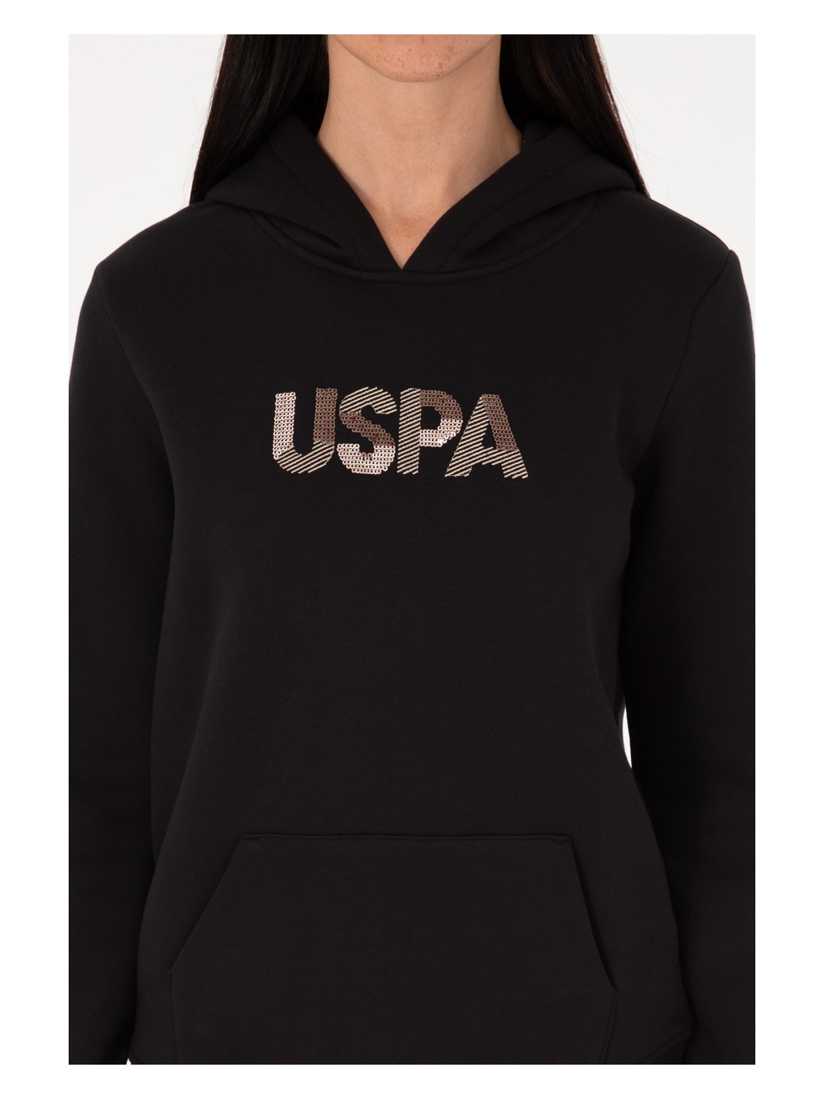 U.S. Polo Assn. Kadın Siyah Kapüşonlu Basic Sweatshirt 50307711-VR046 - Görsel 6