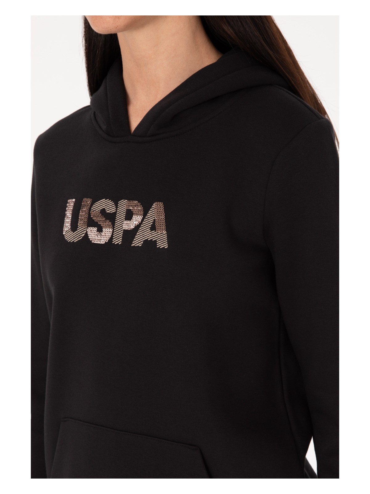 U.S. Polo Assn. Kadın Siyah Kapüşonlu Basic Sweatshirt 50307711-VR046 - Görsel 7