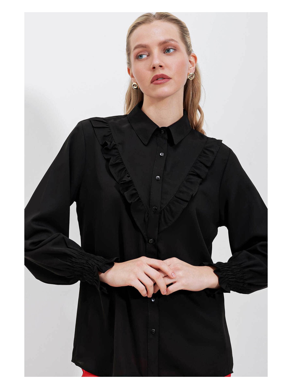 Bigdart Fırfırlı Indigo Kadın Gömlek 20223 - Görsel 6