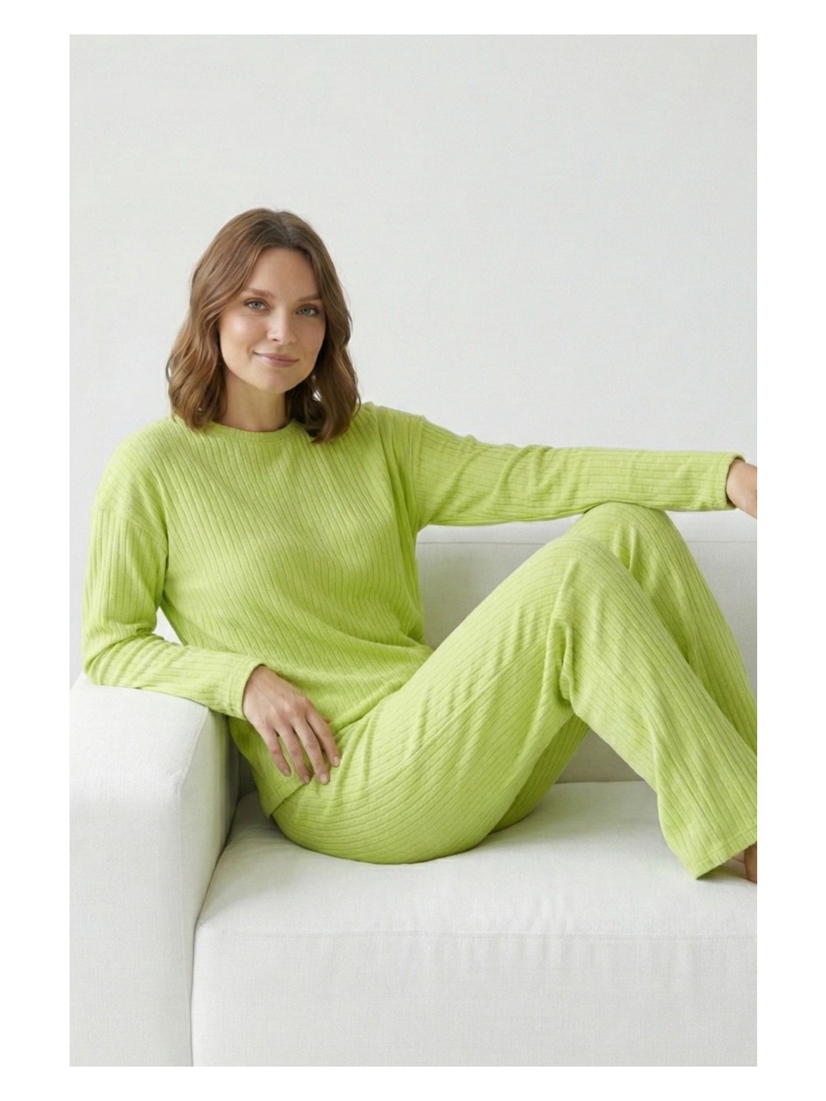 Farya Home Pamuklu Kalın Kışlık Interlok Şeritli Uzun Kollu Örme Pijama Takımı - Görsel 3