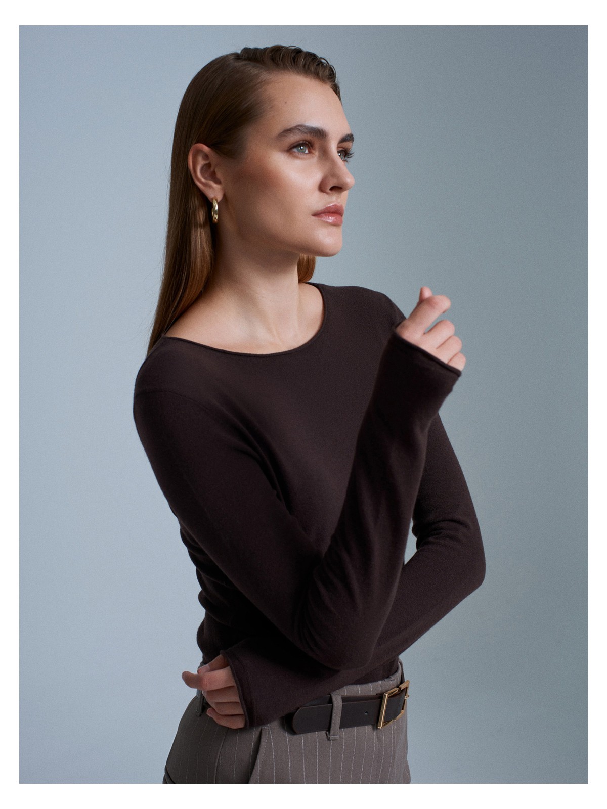 Dilvin 10840 Kayık Yaka Kaşmir Karışımlı Kazak-Ekru - Görsel 3