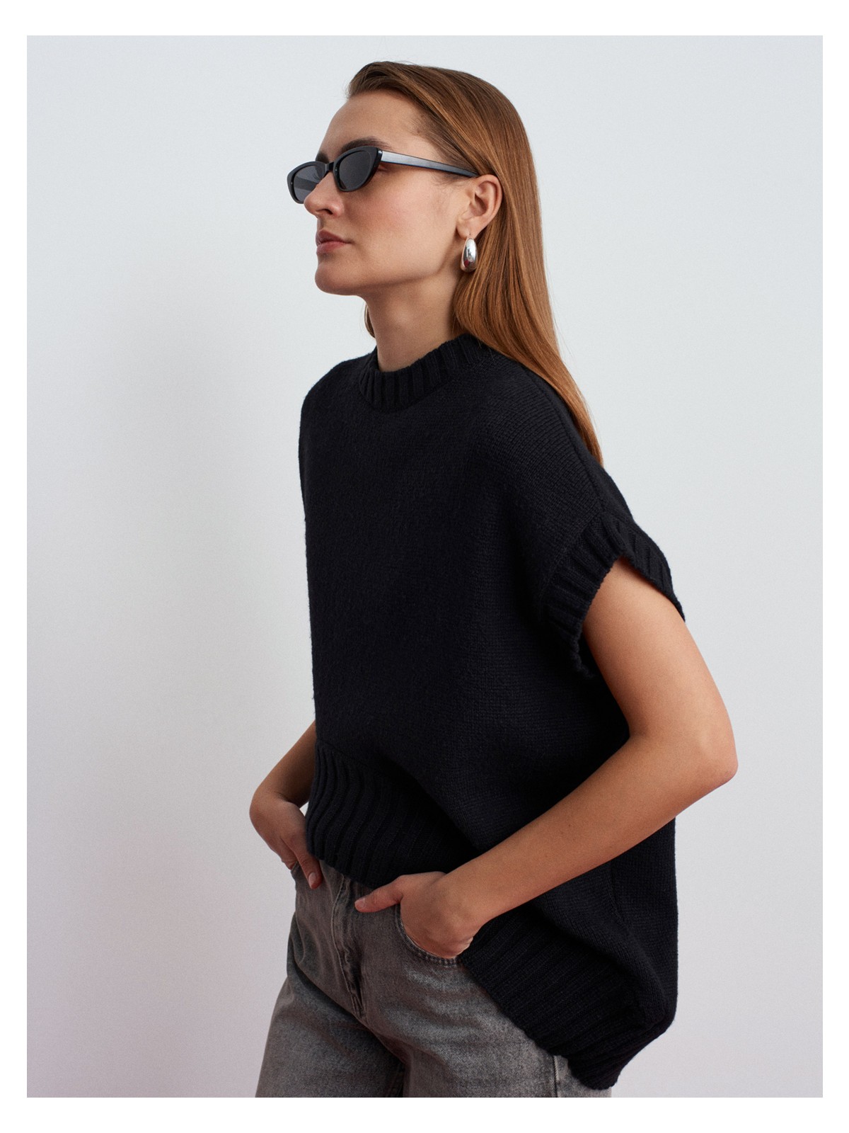 Dilvin 10839 Yün Karışımlı Oversize Süveter-Siyah