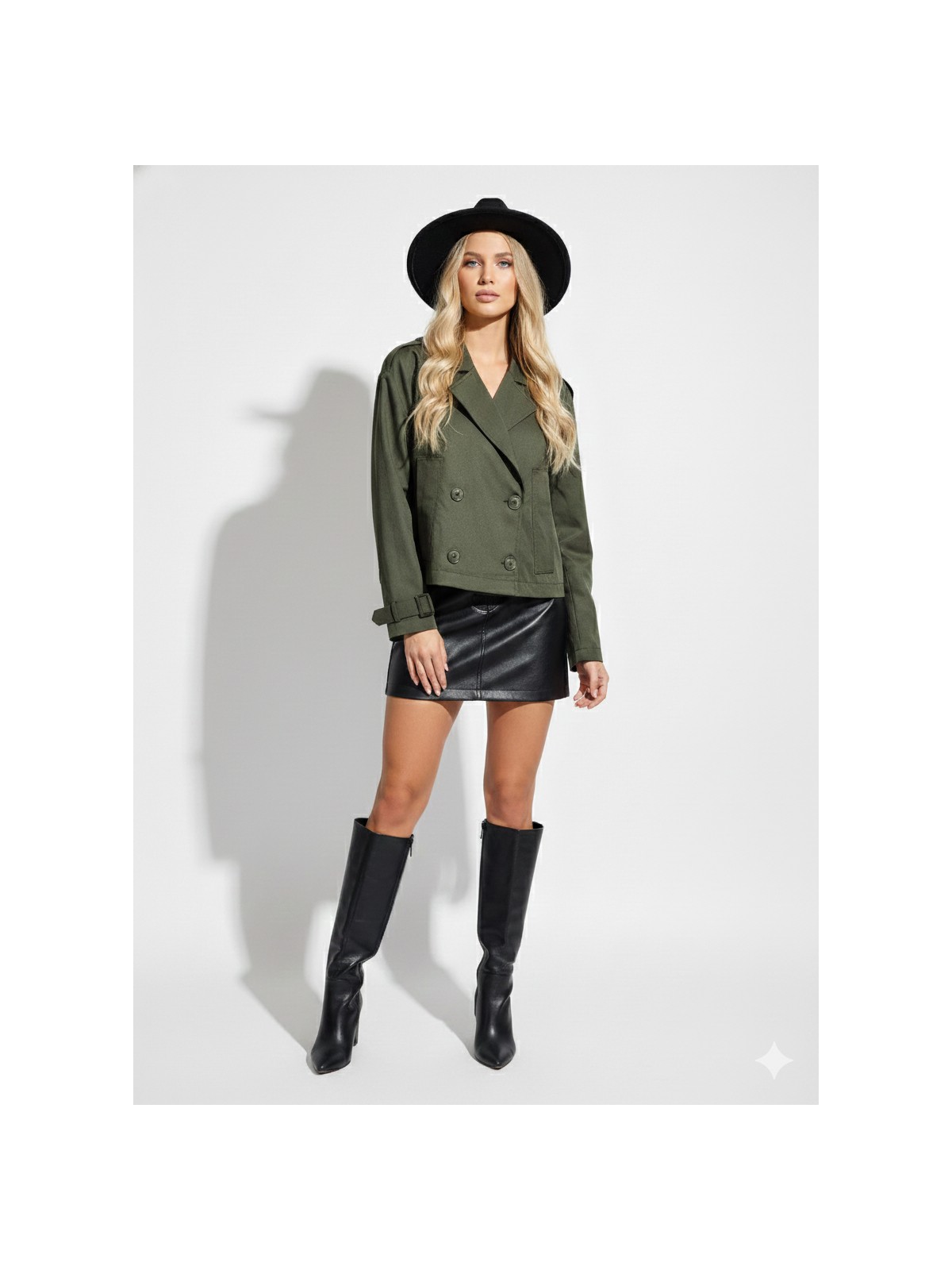 Ribana Classic Kadın Kruvaze Yaka Astarlı Çift Düğmeli Kol Detaylı Crop Trençkot - Görsel 5