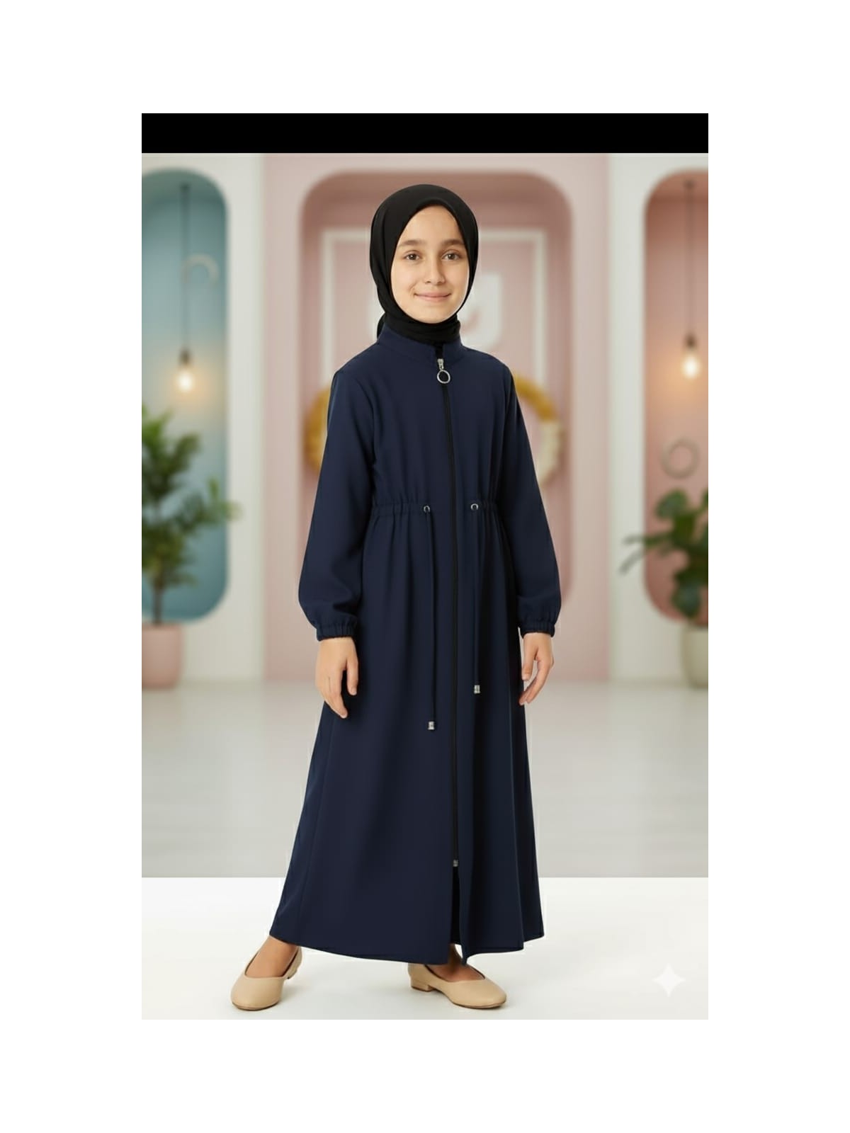 Mismoly Medine Ipeği Beli Lastikli Bağcıklı Çocuk Ferace - Görsel 8