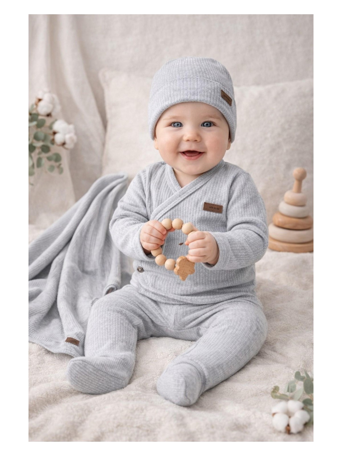 Dinamik çocuk Kız Erkek Bebek Organik %100 Pamuk 7li Yenidoğan Hastane Çıkış Seti (Battaniye Dahil) - Görsel 8