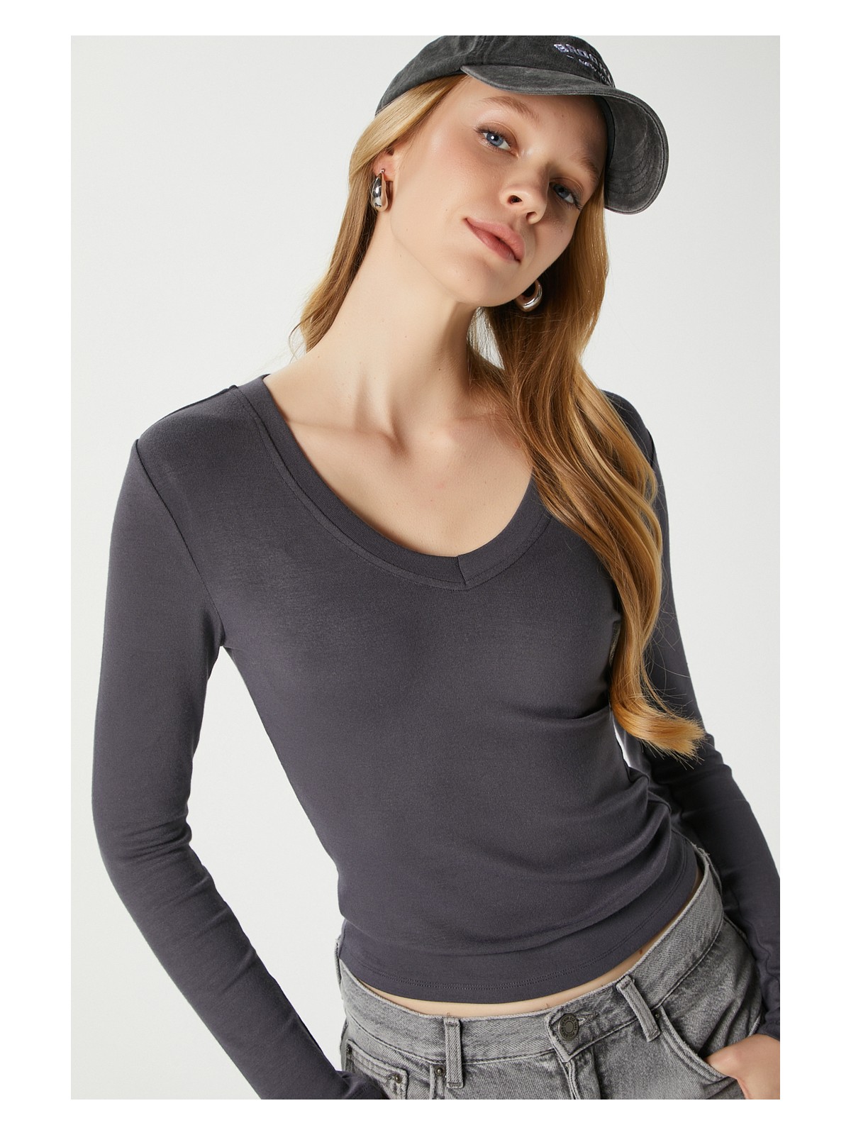 Ritnice Kadın Zera Lux Touch V Yaka Kahverengi Bluz - Görsel 3