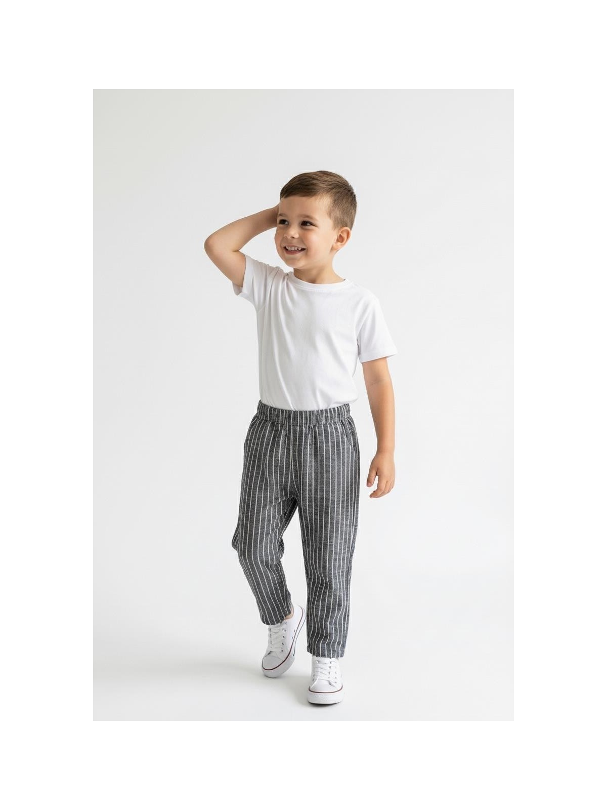 MiaBaby Çizgili Keten Pantolon - Görsel 4