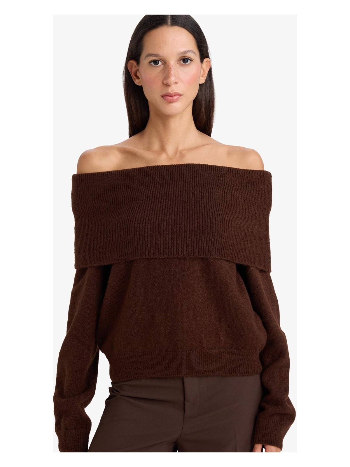 DeFacto Regular Fit Açık Omuz Triko Kazak F3029AX25WN - Görsel 6