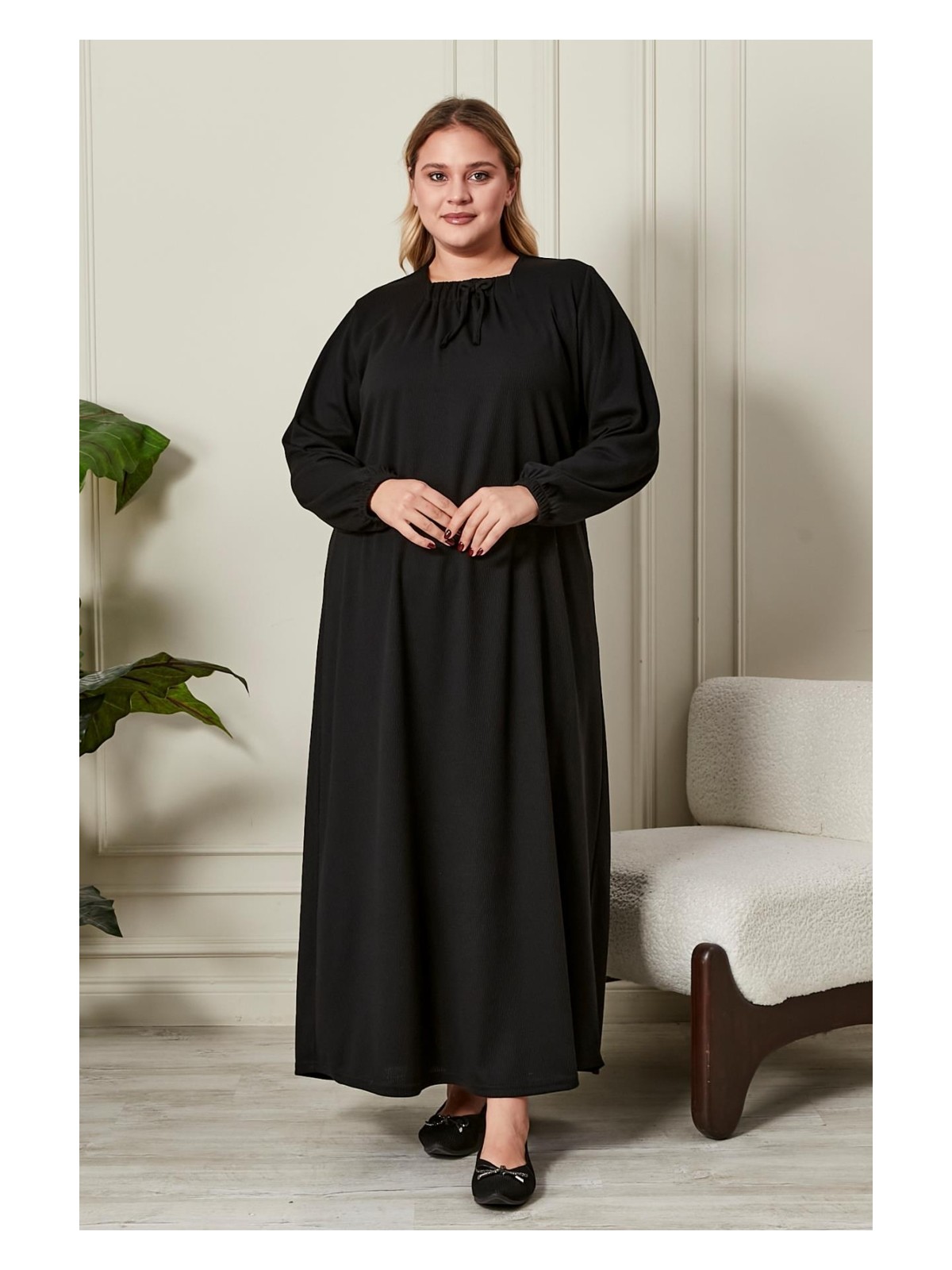 FERACE Kadın Büyük Beden Kare Yaka Elbise