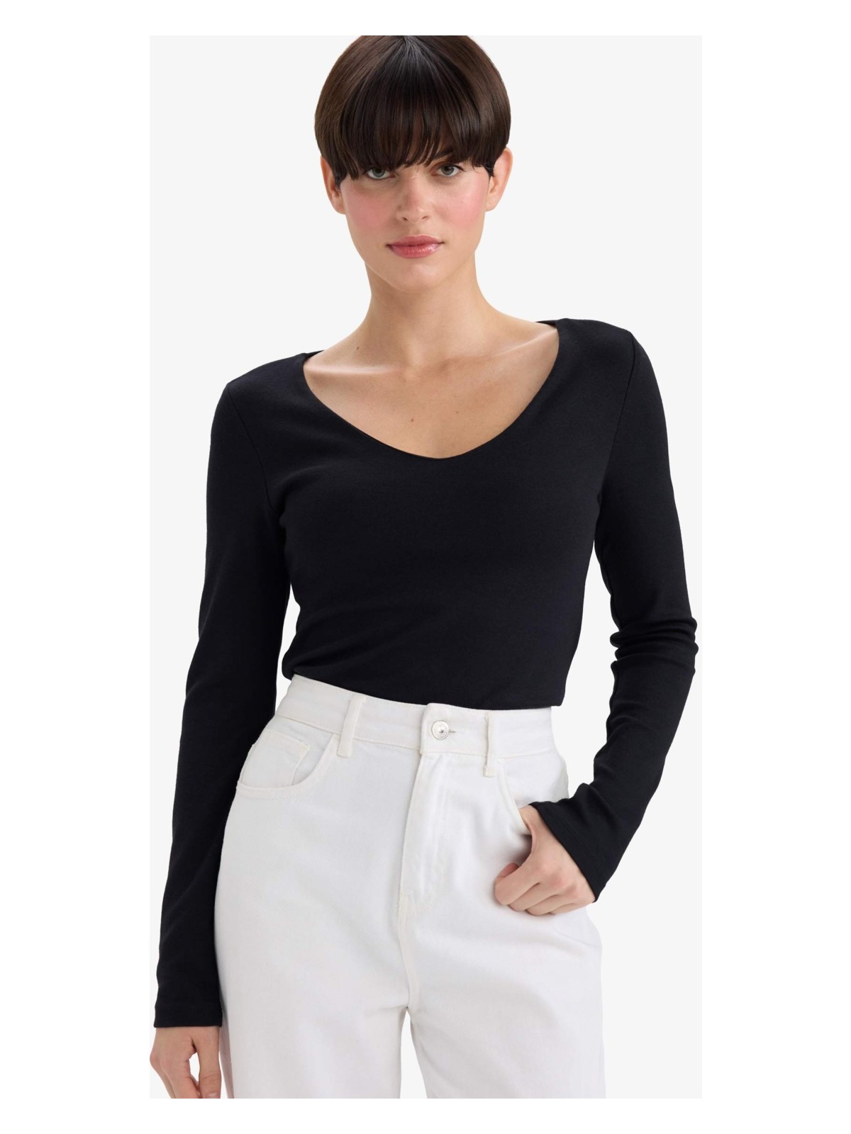 DeFacto Slim Fit Basic Düz Modal Uzun Kollu Tişört F7153AX25AU