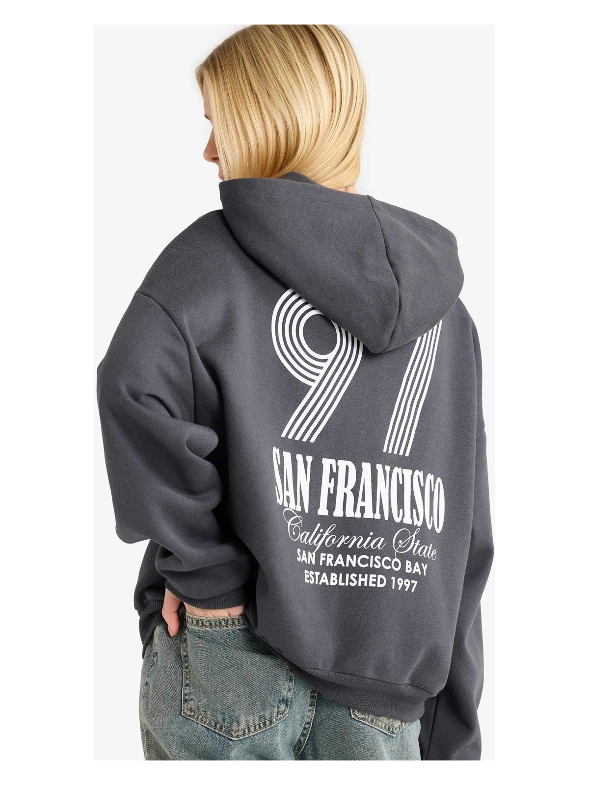 DeFacto Overshirt Fit Kapüşonlu Baskılı Kalın Sweatshirt G0180AX25WN