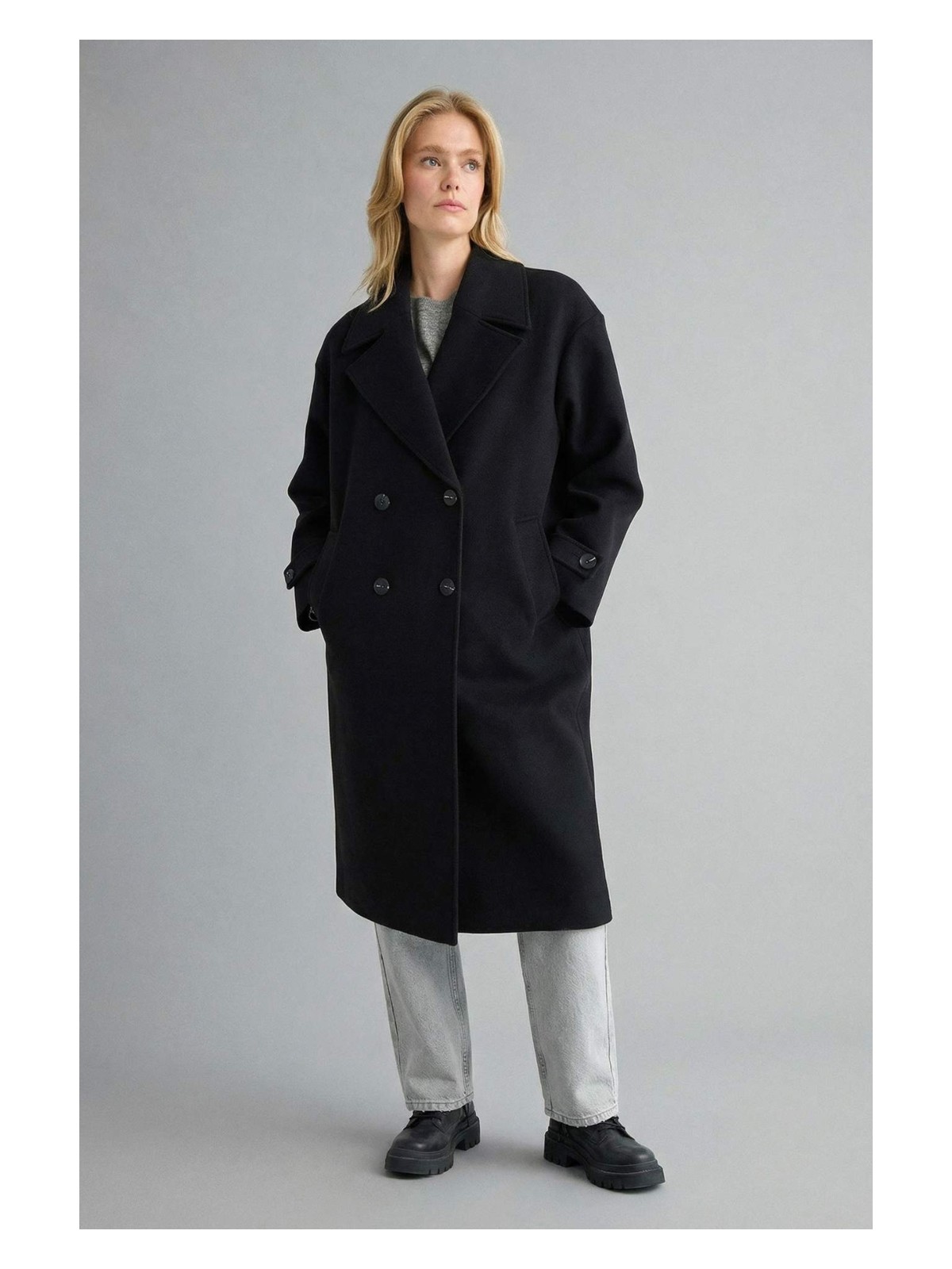 DeFacto Regular Fit Düğmeli Uzun Kaşe Kaban F1197AX25WN - Görsel 5