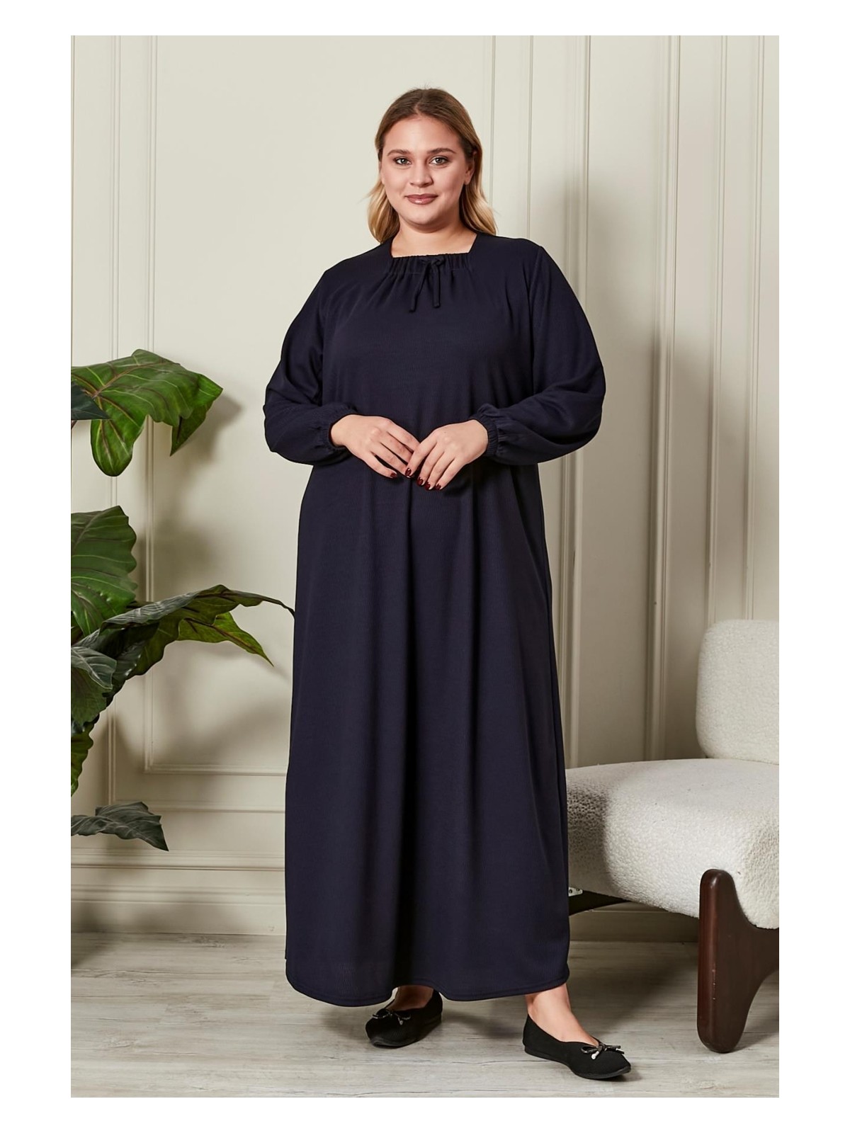 FERACE Kadın Büyük Beden Kare Yaka Elbise - Görsel 5