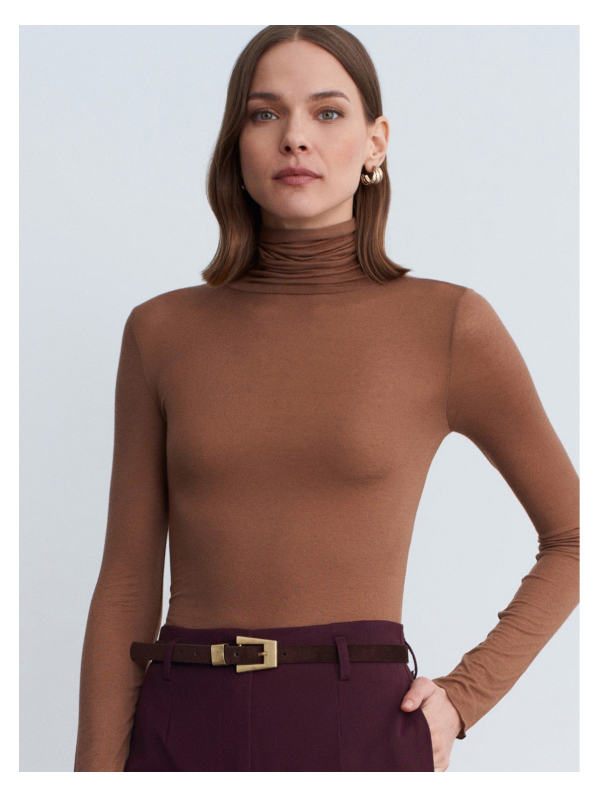 Dilvin 32277 Balıkçı Yaka Kaşmir Bluz-Vizon - Görsel 7