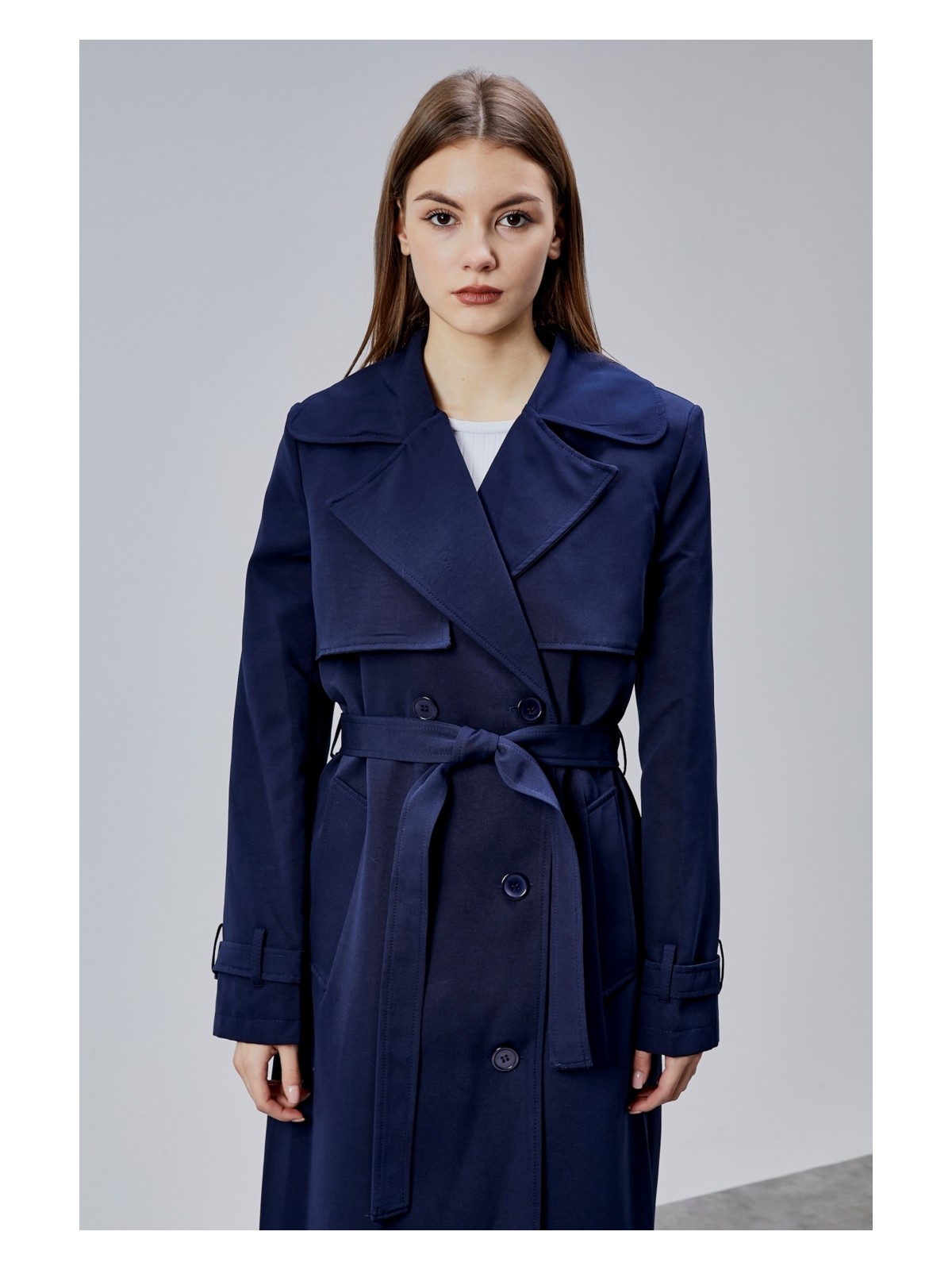 Bolivente Gri Regular Kalıp Rüzgarlık Detaylı Trençkot 46636 - Görsel 7