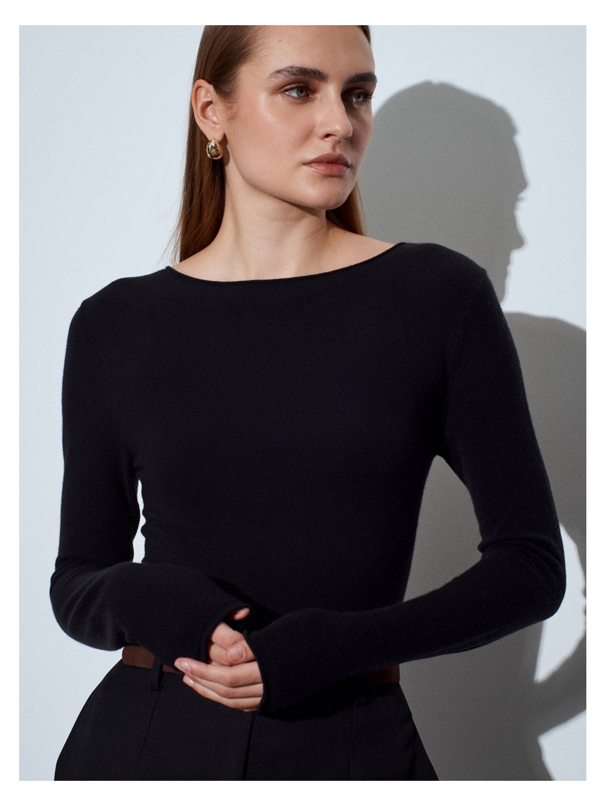 Dilvin 10840 Kayık Yaka Kaşmir Karışımlı Kazak-Ekru - Görsel 5