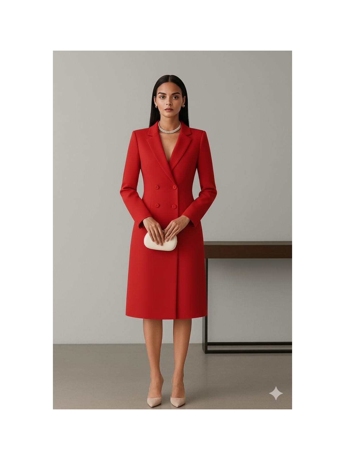 Nake Butik Kırmızı Çift Düğmeli Ceket Yaka Blazer Elbise